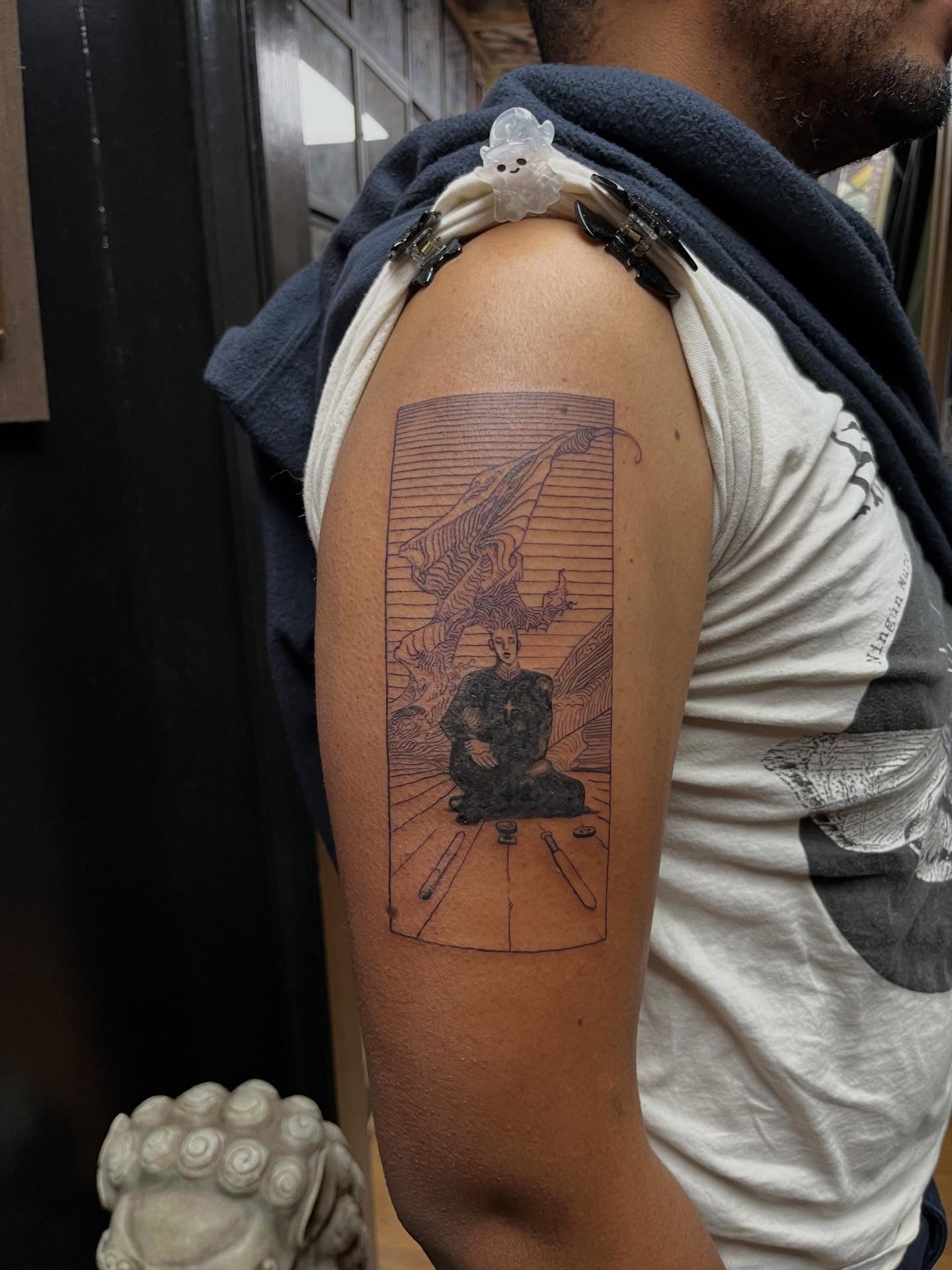 Tattoo by @bodyartbycakens — black_and_grey, dotwork