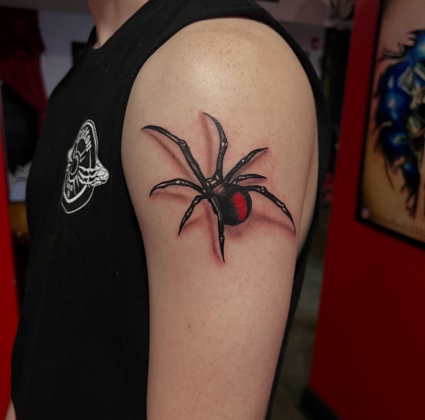 Spider realism tattoo on the shoulder by InkbyEase, Wayne, New Jersey