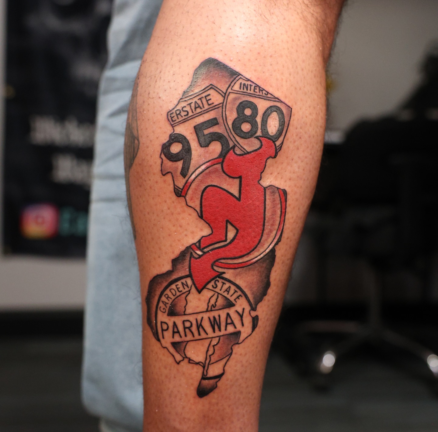 Road signs American traditional tattoo on the forearm by InkbyEase, Wayne, New Jersey
