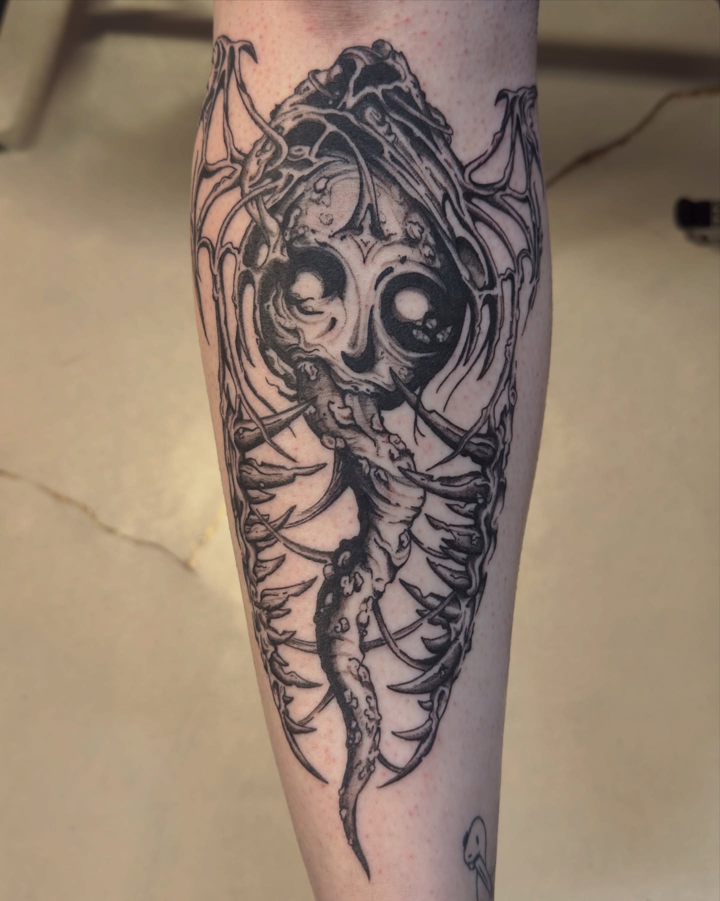 Skull dark realism tattoo on the forearm by jake.inks