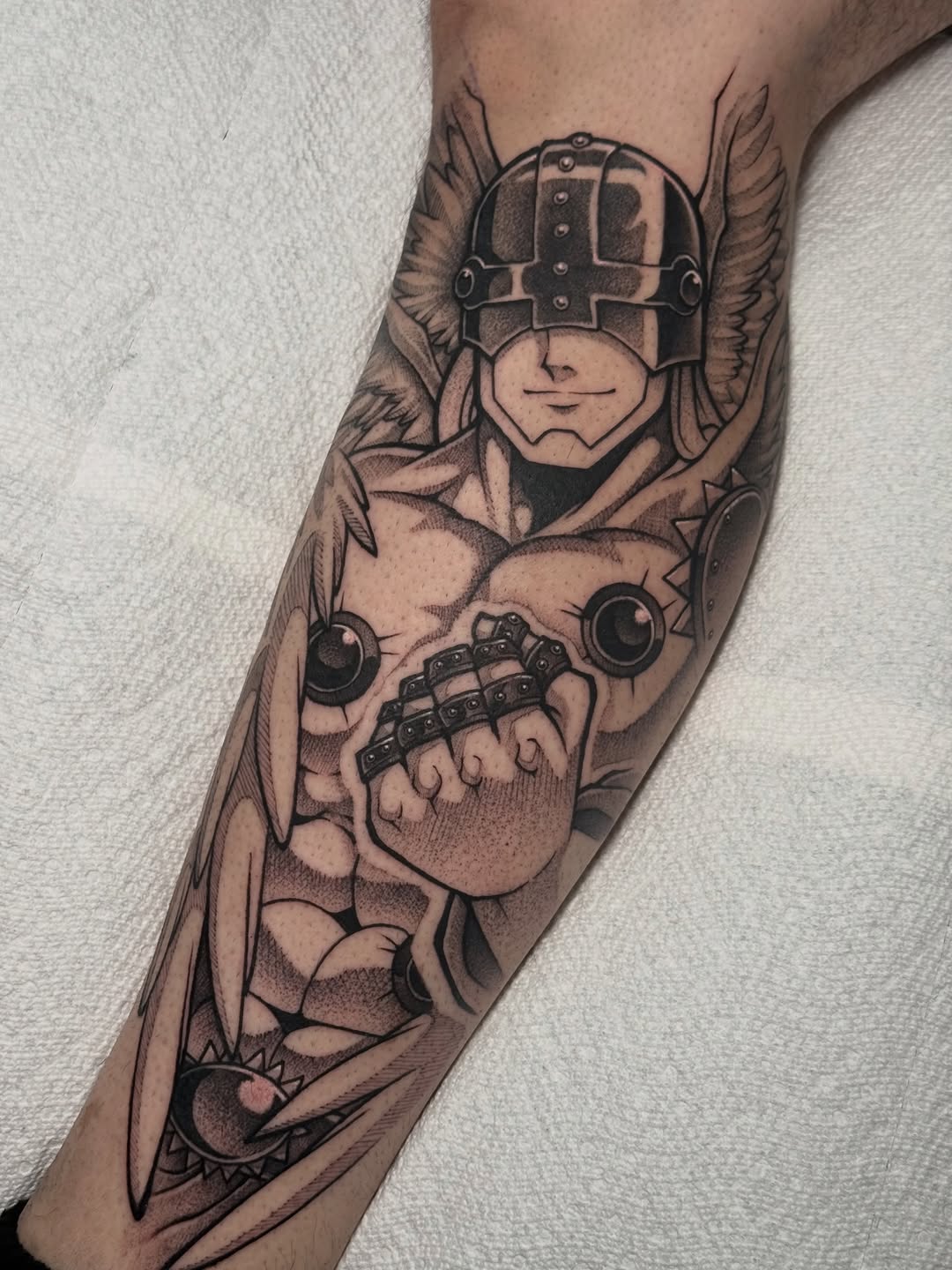 Tattoo by @inkbygabe — anime, black_and_grey