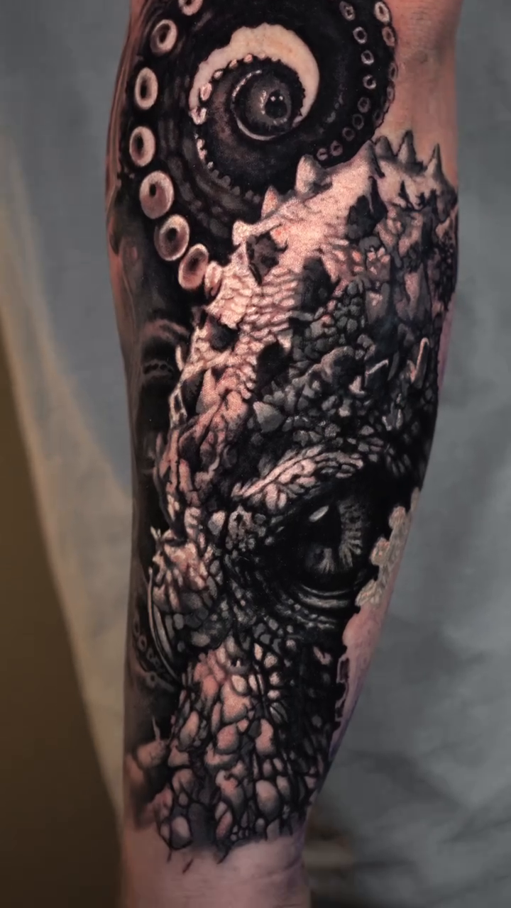 Tattoo by @yeinstattoos — dark_realism, black_and_grey