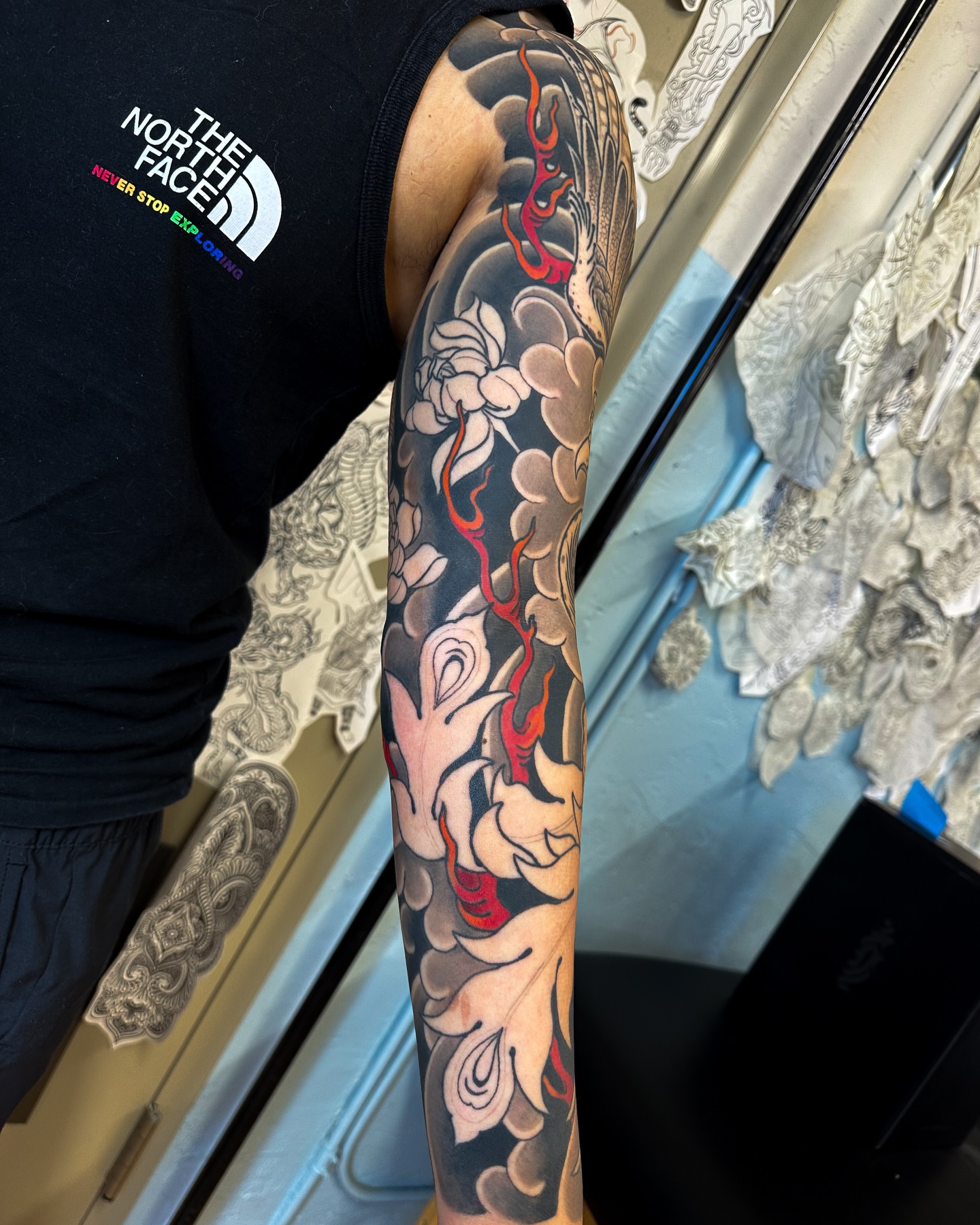 Floral dragon japanese irezumi tattoo on the forearm by Colin Kenji Baker, San Jose, California
