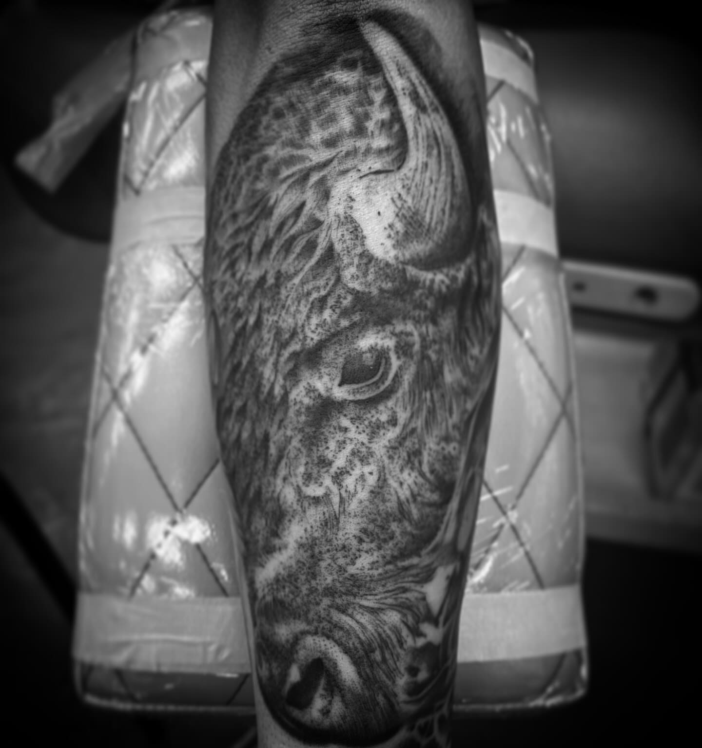 Tattoo by @freehandinbrandon — black_and_grey, realism