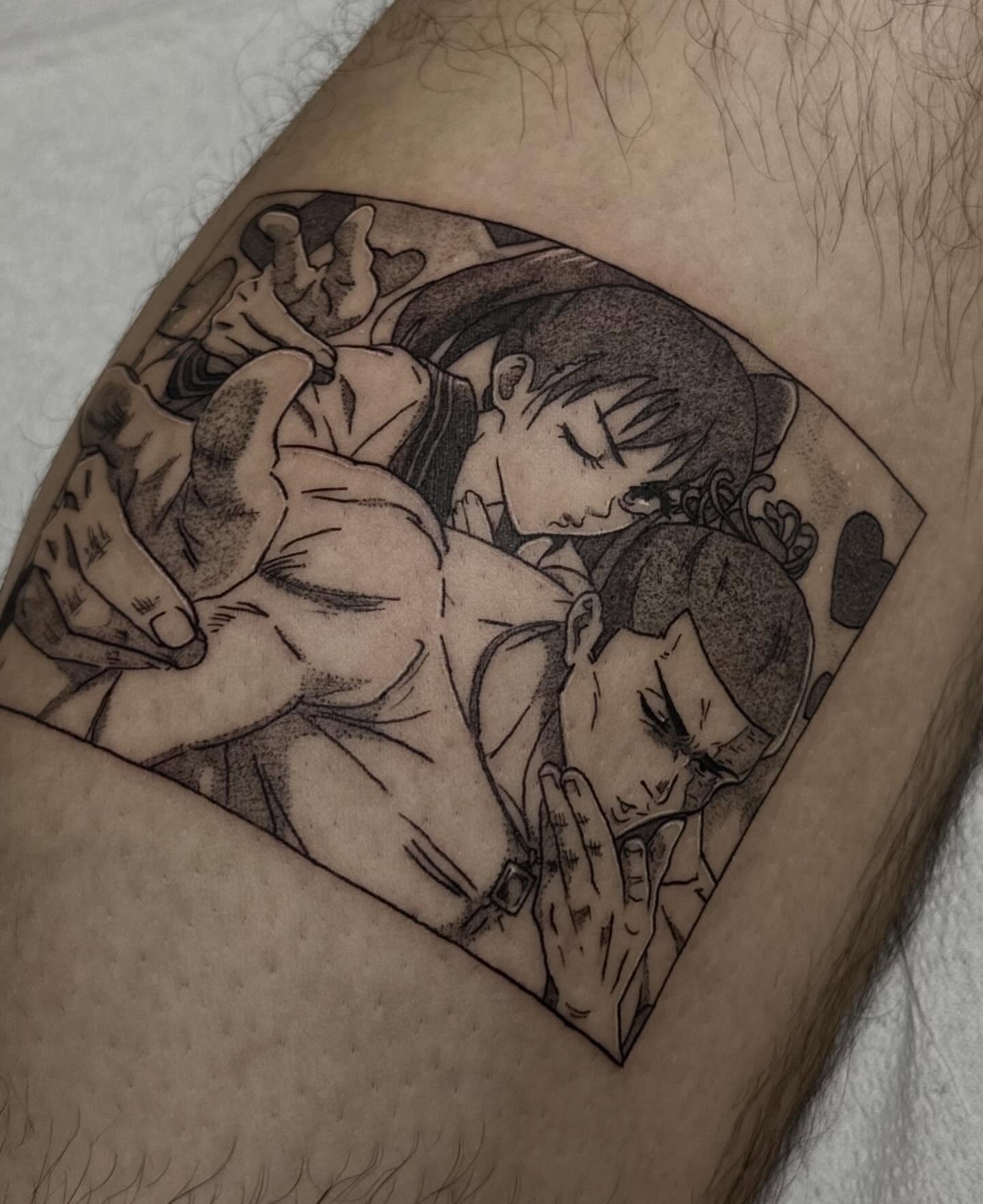Tattoo by @kkimnida — anime, black_and_grey