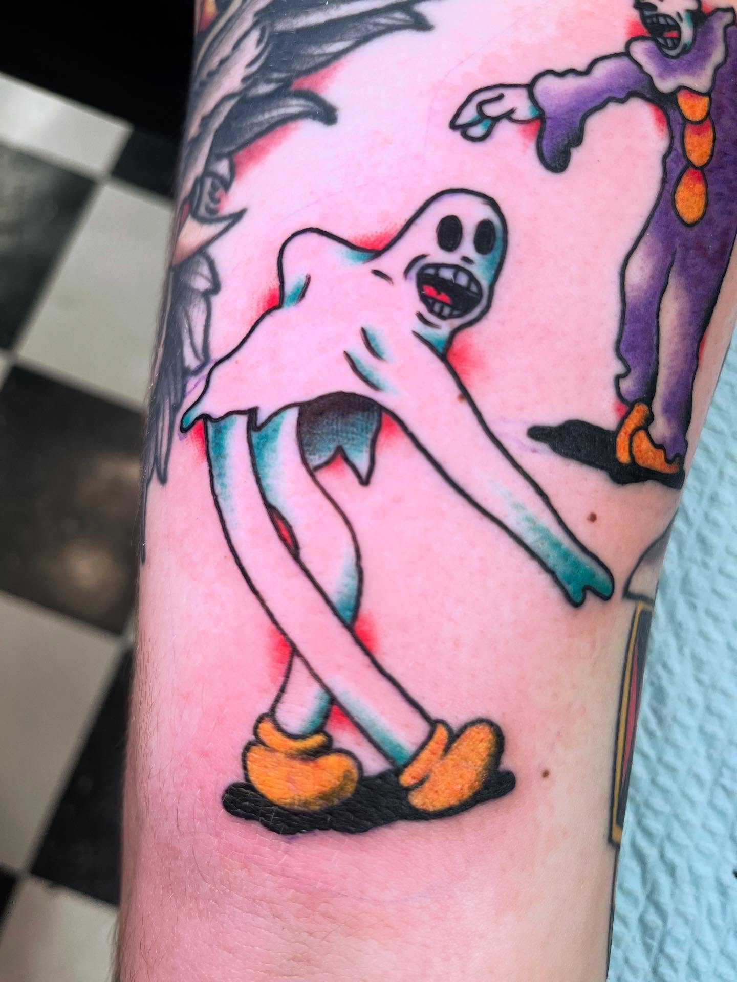 Ghostly figure American traditional tattoo on the forearm by Sean Swanson Tattoo Salem Oregon, Salem, Oregon