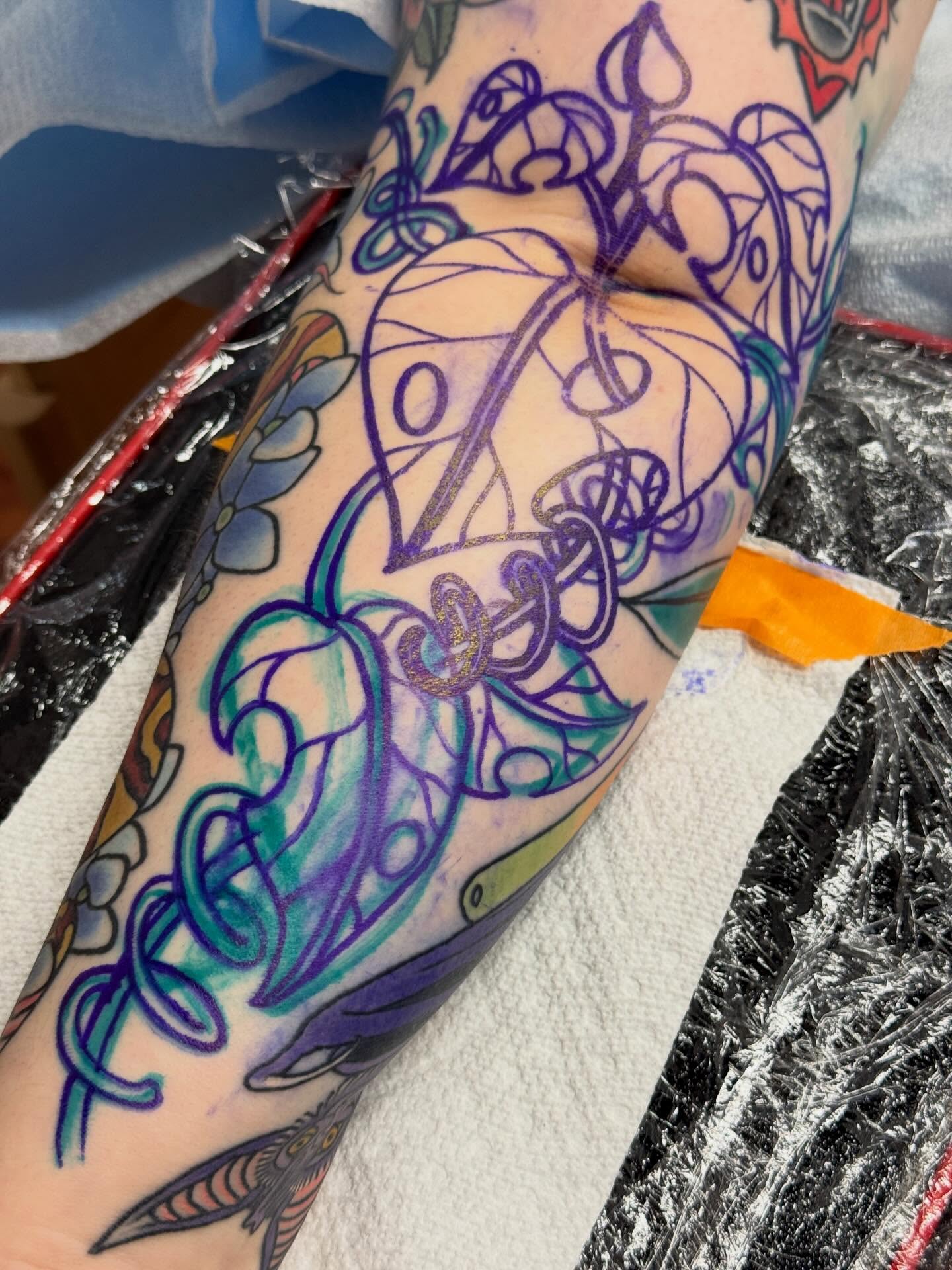 Abstract floral design new school tattoo on the forearm by Cassie O'Neal DeBord
