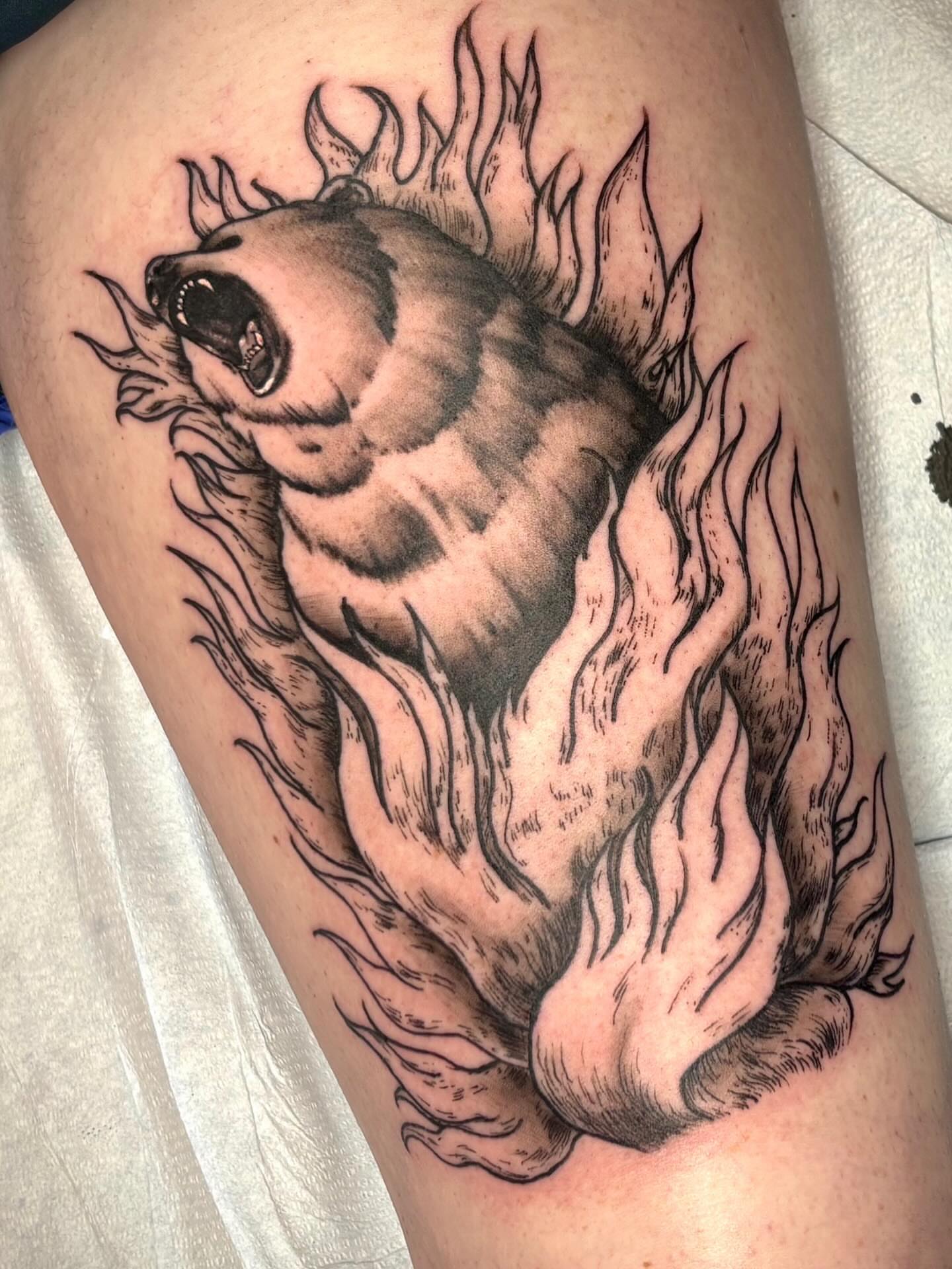 Tattoo by @arkoudatattoo — black_and_grey