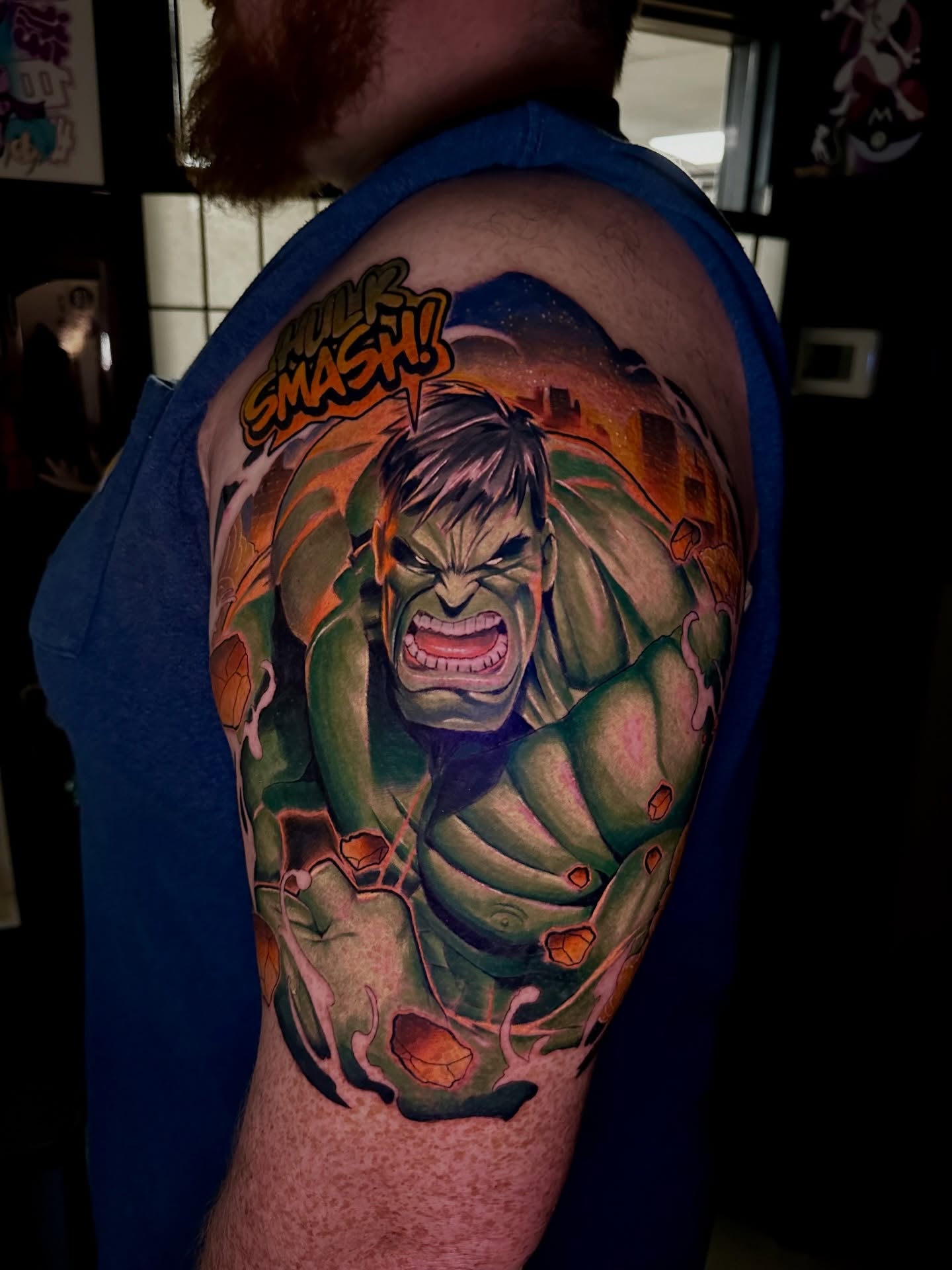 Hulk realism tattoo on the upper arm by Robert Douglas