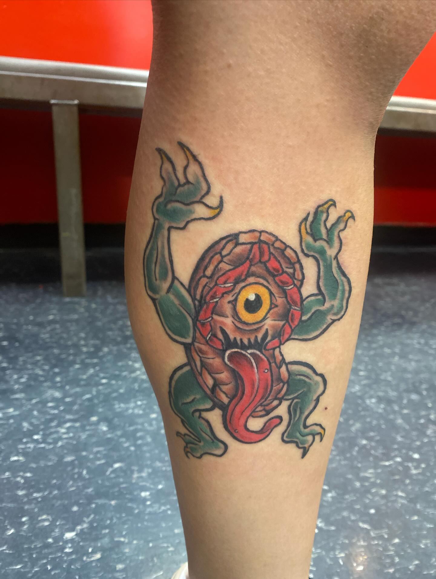 Monster American traditional tattoo on the forearm by Las Vegas Tattoo Artist