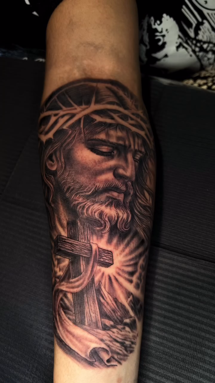 Jesus Christ realism tattoo by Monstro Ink Arts Tattoos, Bakersfield, California