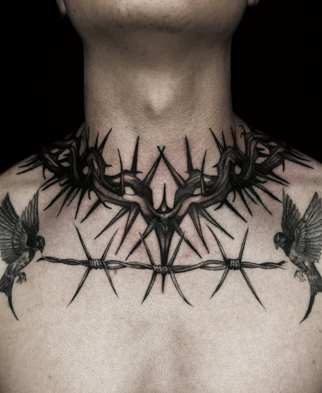 Cyber sigilism tattoo on the chest by Kevin
