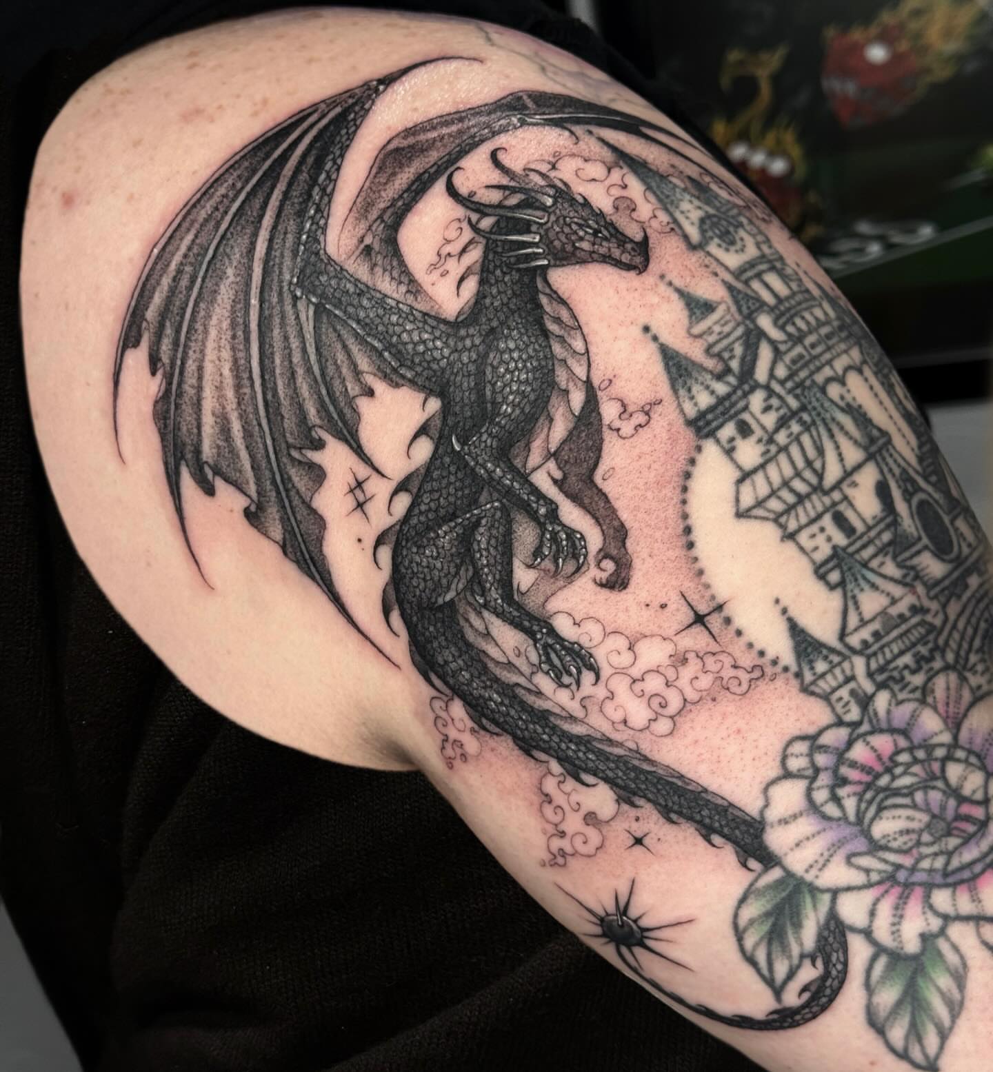 Tattoo by @kaylacancion — dotwork, black_and_grey