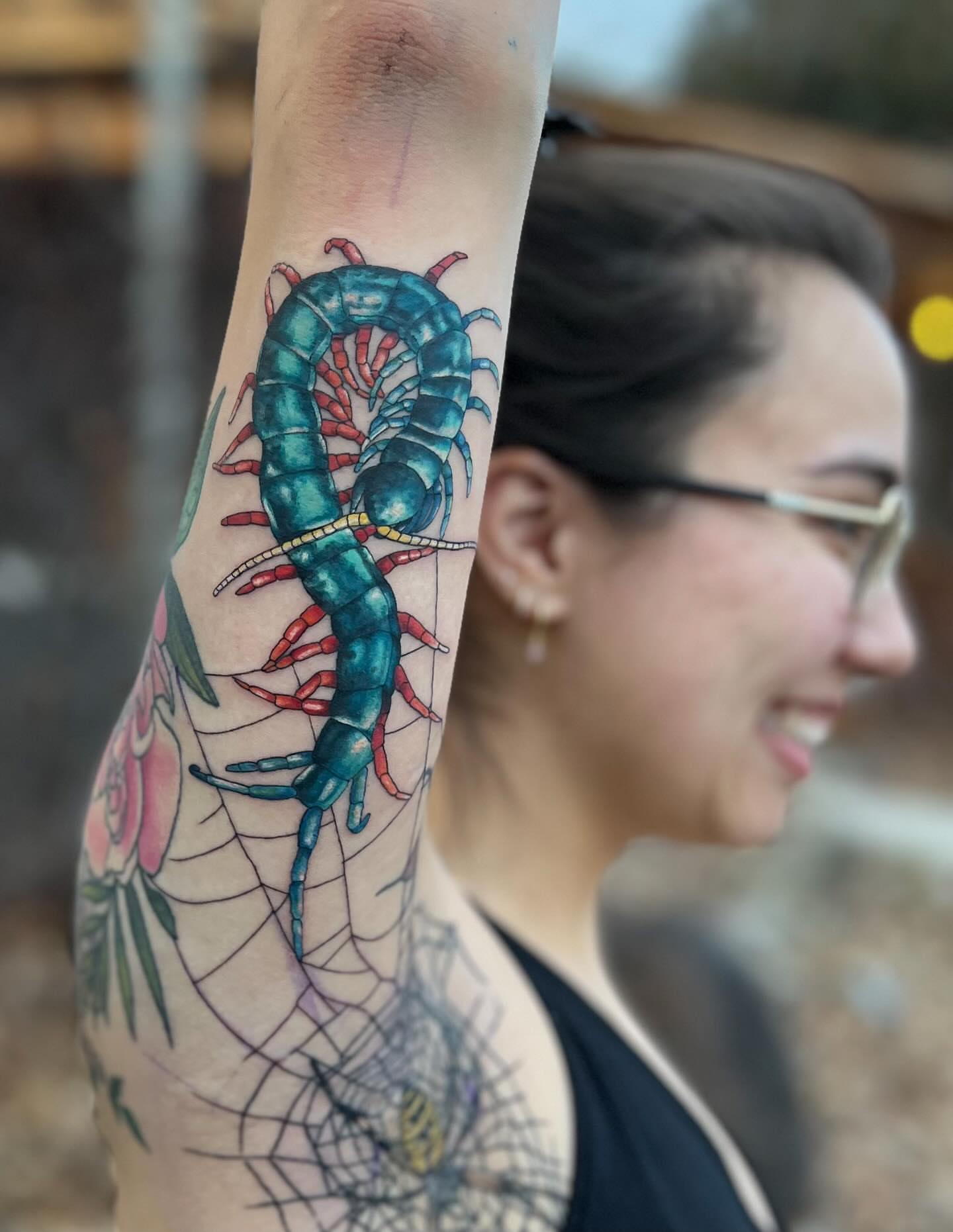 Centipede realism tattoo on the forearm by Linzi Hungerford, Bozeman, Montana