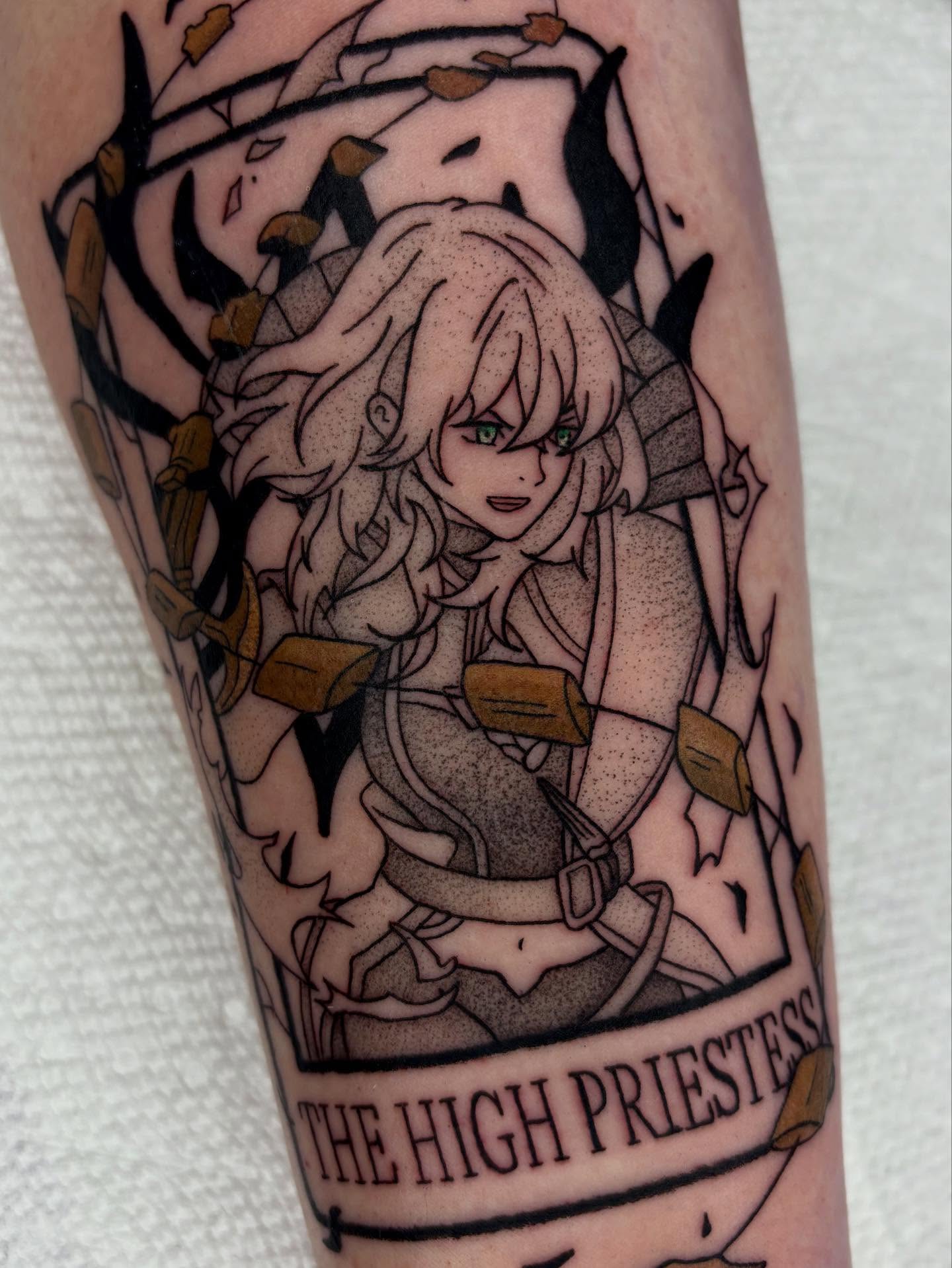 The high priestess dotwork tattoo on the forearm by mia aka chuu (◕ ˬ ◕ ✿)