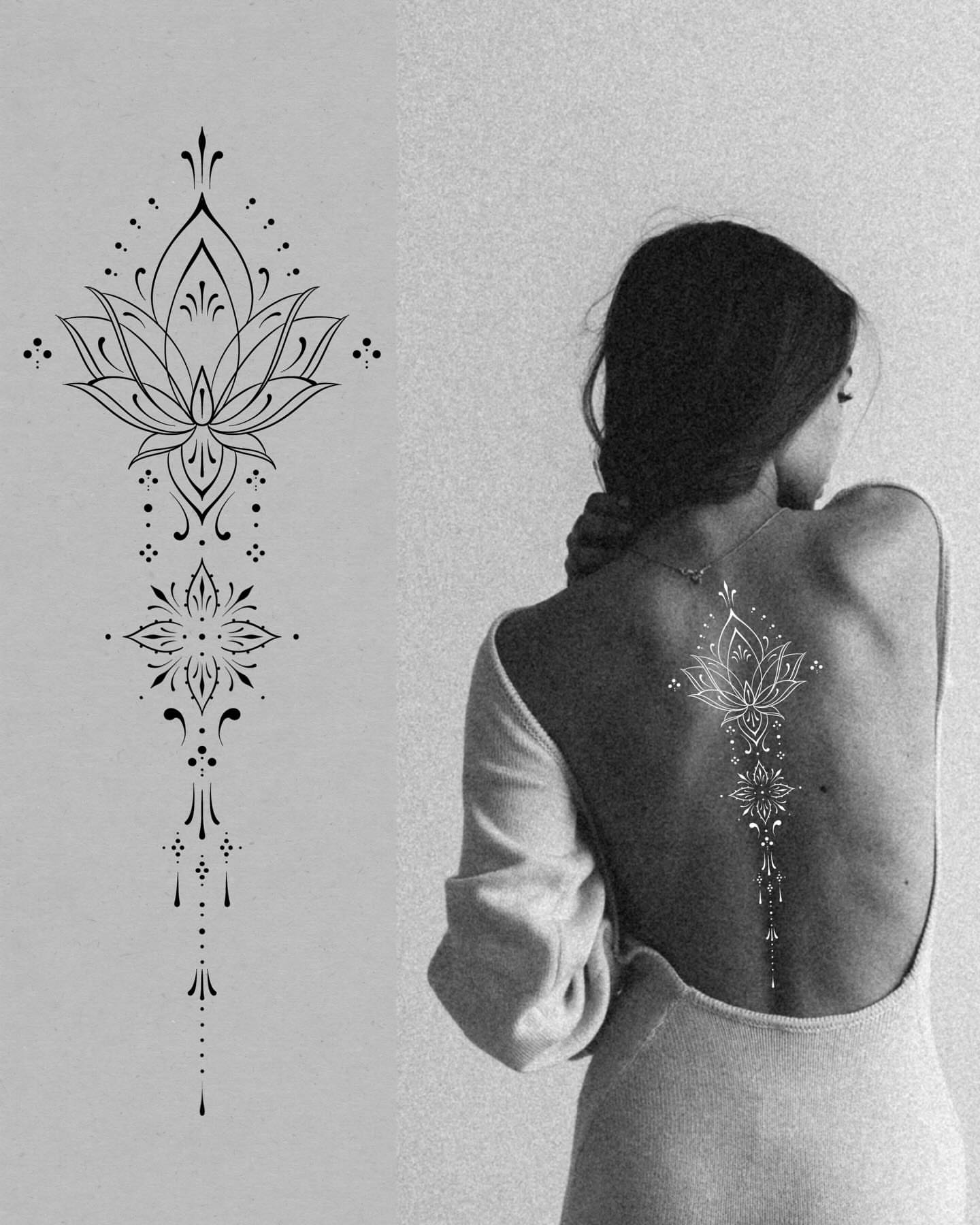 Lotus flower ornamental tattoo on the back by ꕥ LANA MOON TATU ꕥ