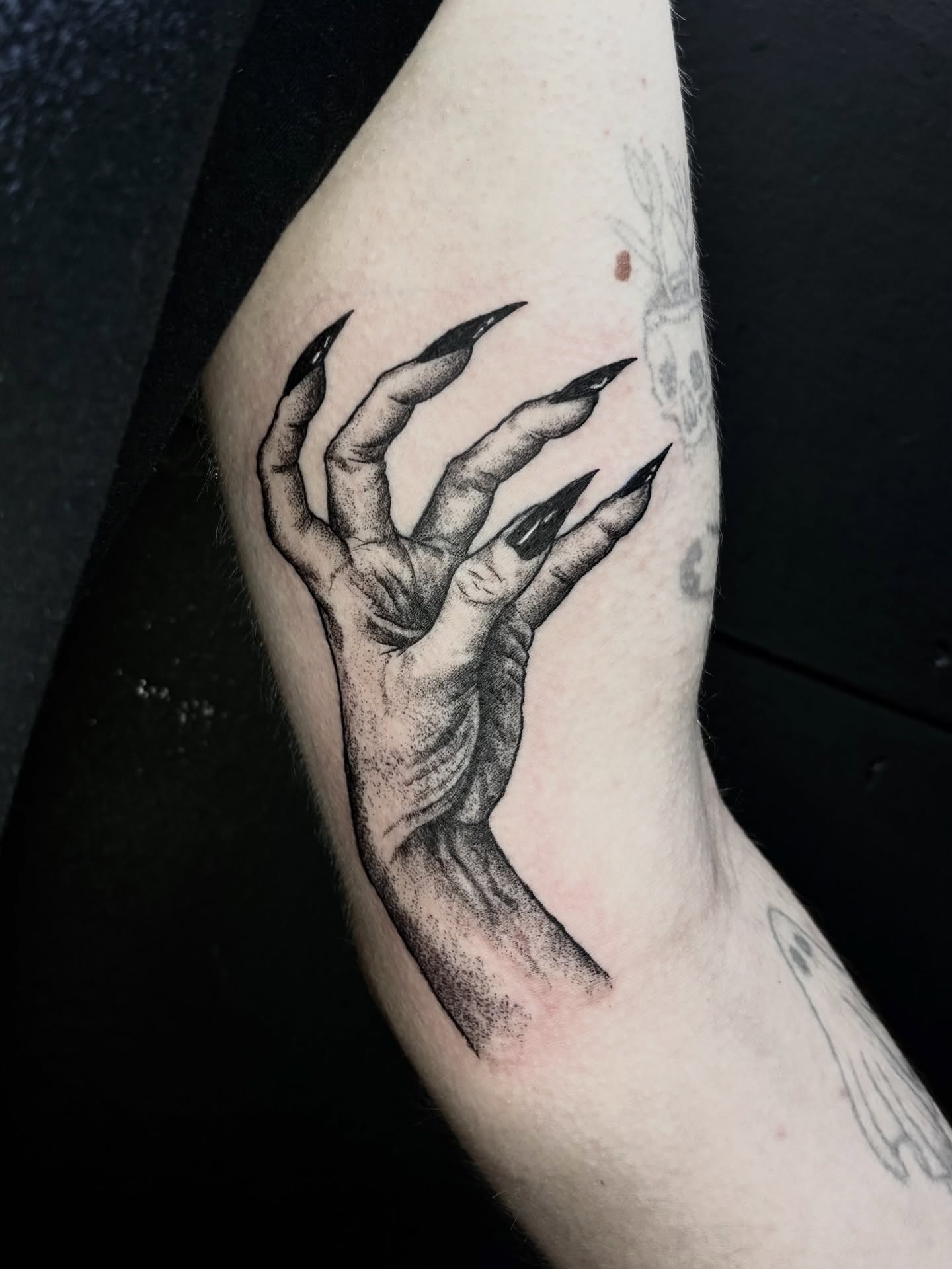 Tattoo by @whatashame.tattoos — dotwork, black_and_grey