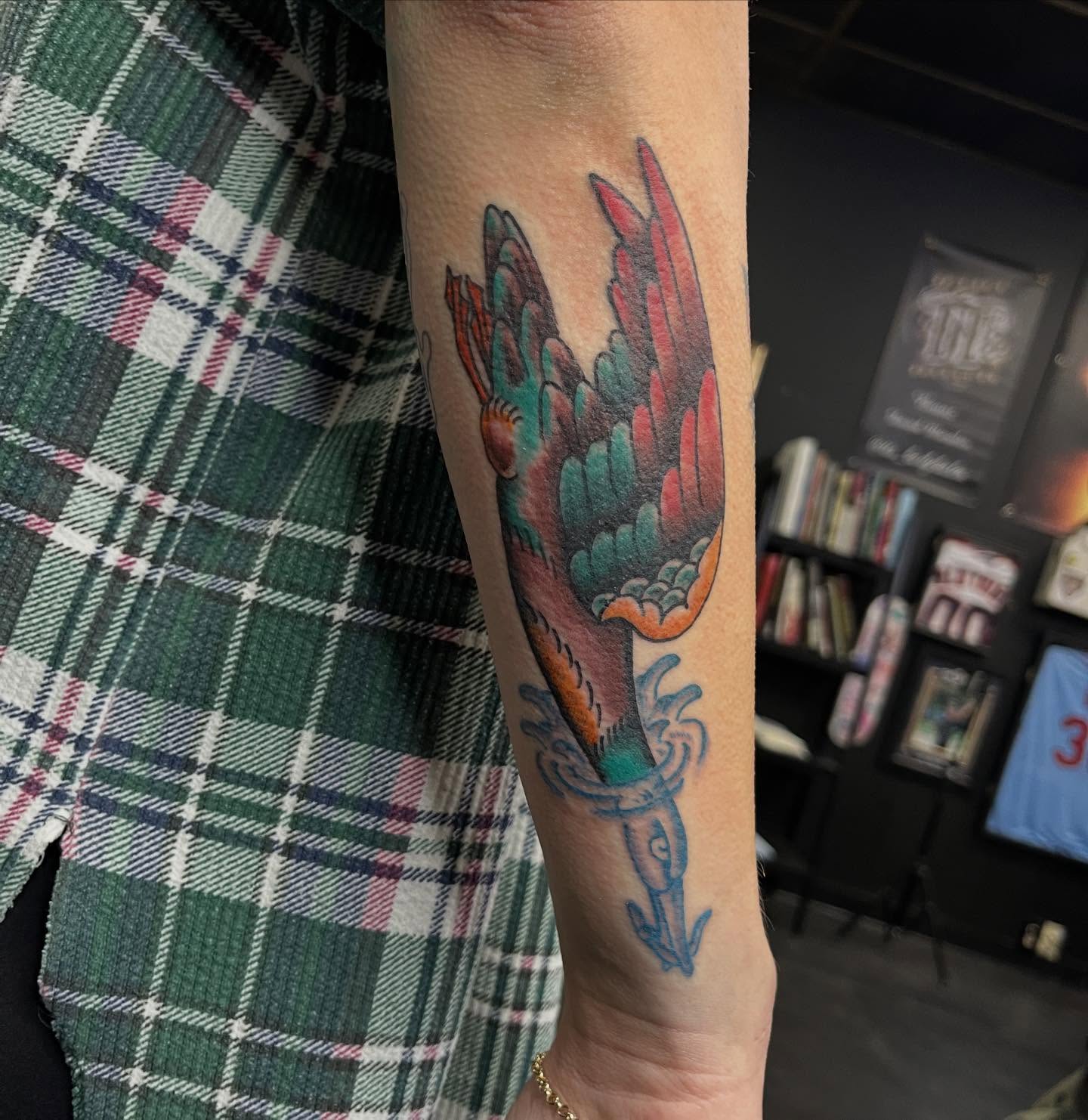 Bird American traditional tattoo on the forearm by CRAIG B⛓️ Cincinnati Tattoo Artist