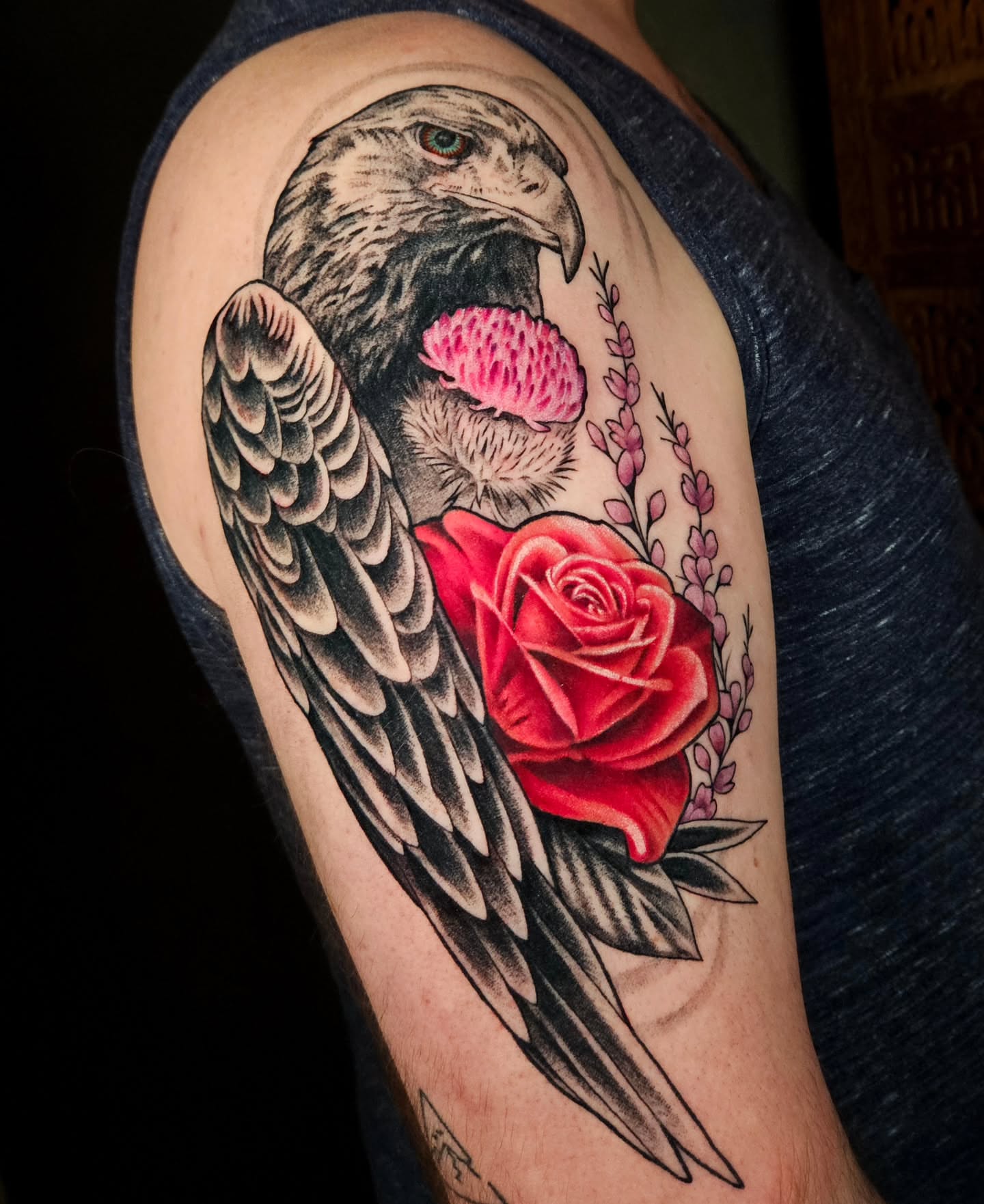 Eagle and rose realism tattoo on the forearm by Chloe🌿Tattoos