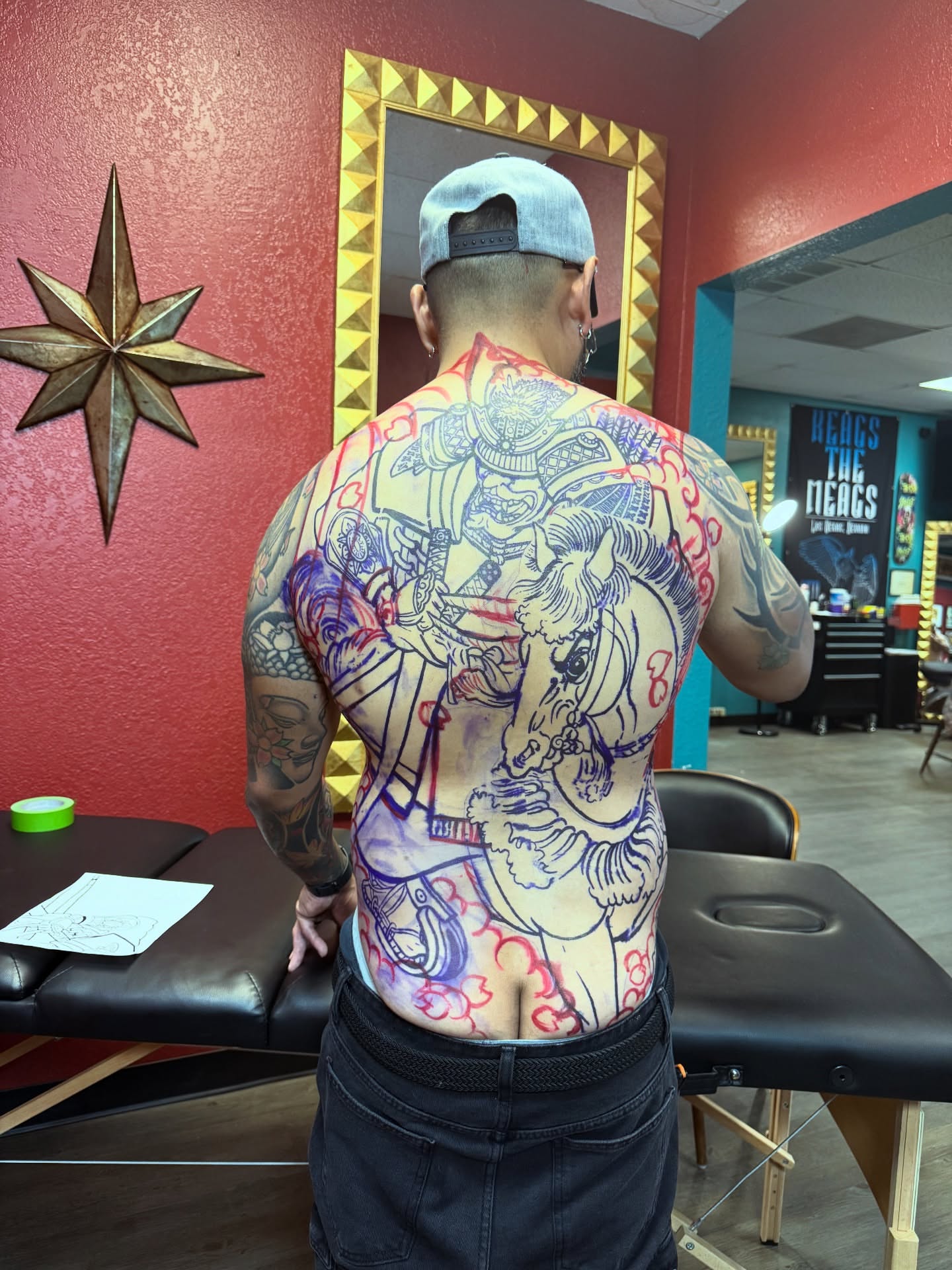 Samurai warrior American traditional tattoo on the back by Nick Weaver
