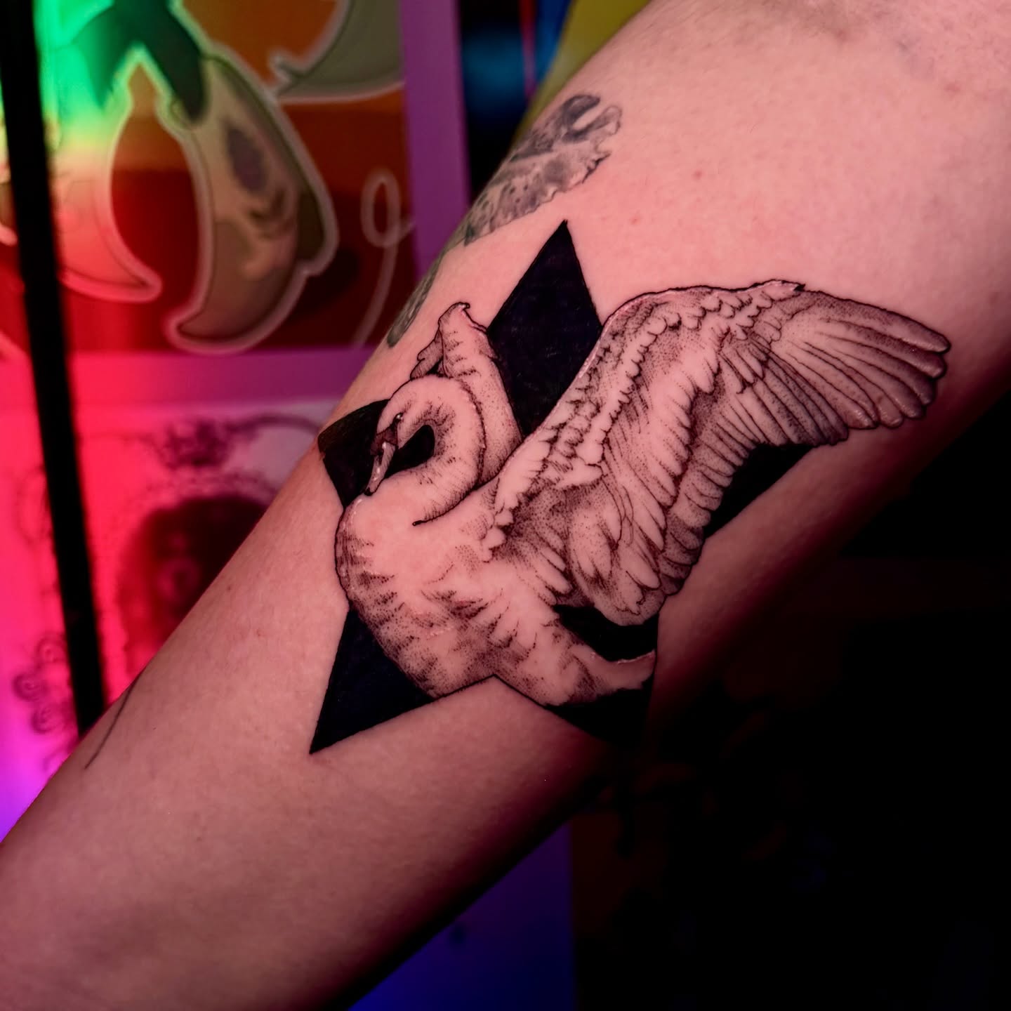 Swan black and grey tattoo on the forearm by ✧Lee Ortiz