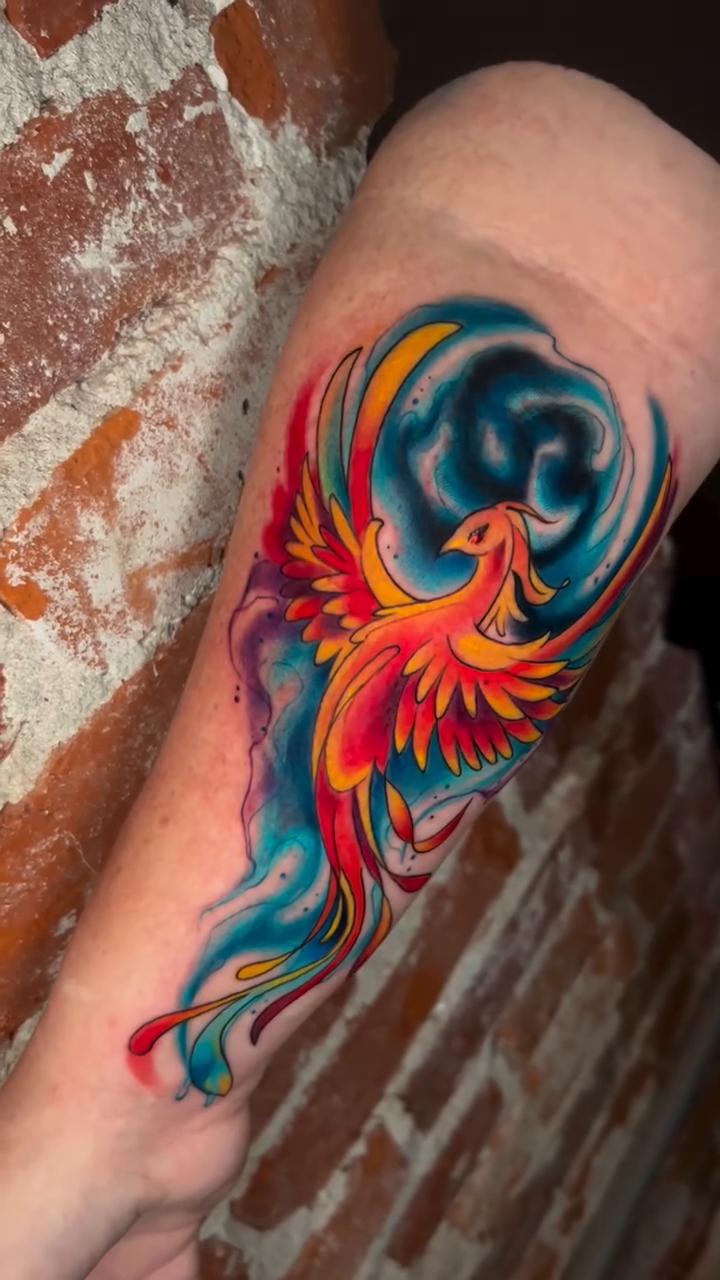 Phoenix neo-traditional tattoo by High Vibrations