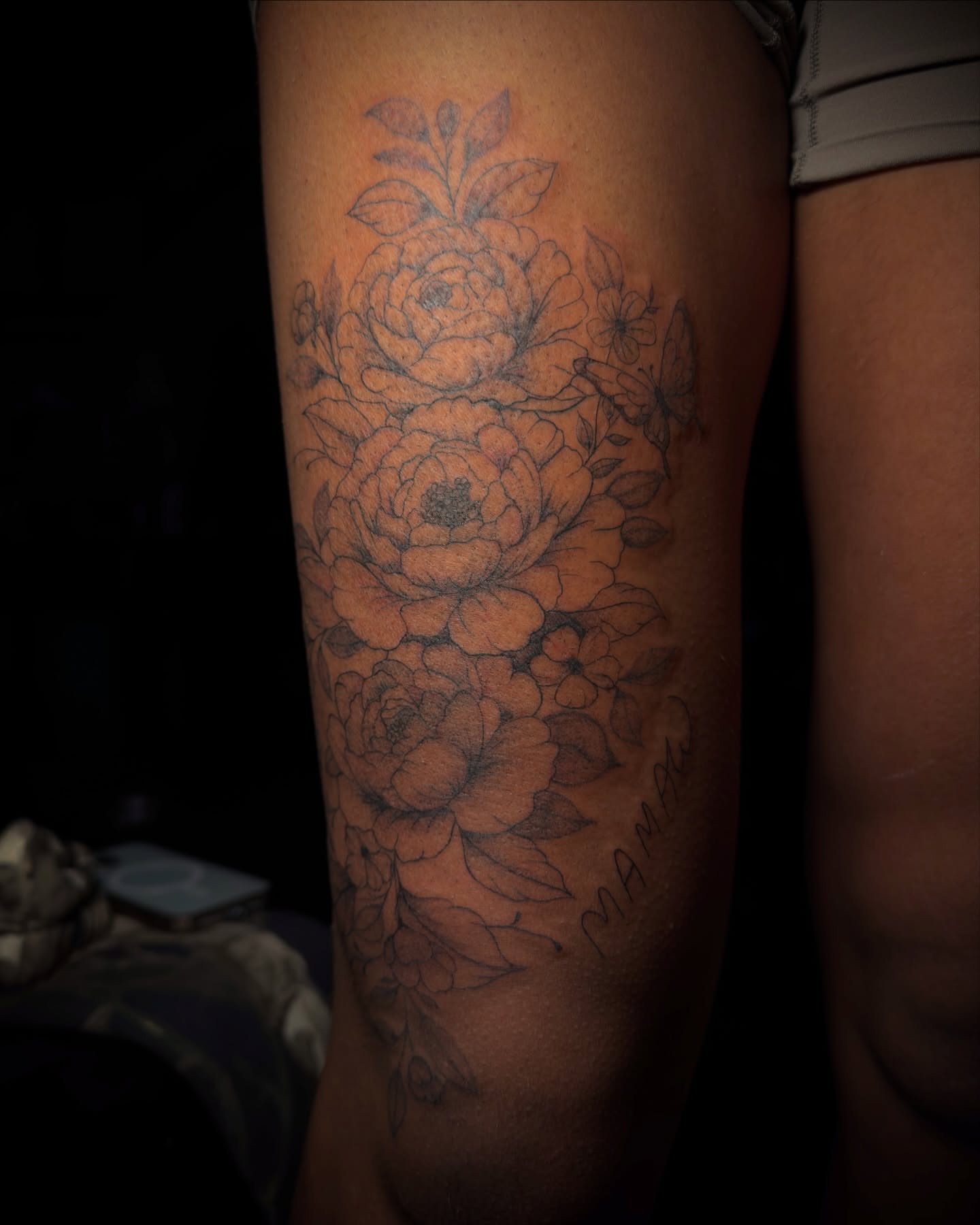 Floral bouquet black and grey tattoo on the forearm by ollie b ⋆⟡⋆, Dayton, Ohio