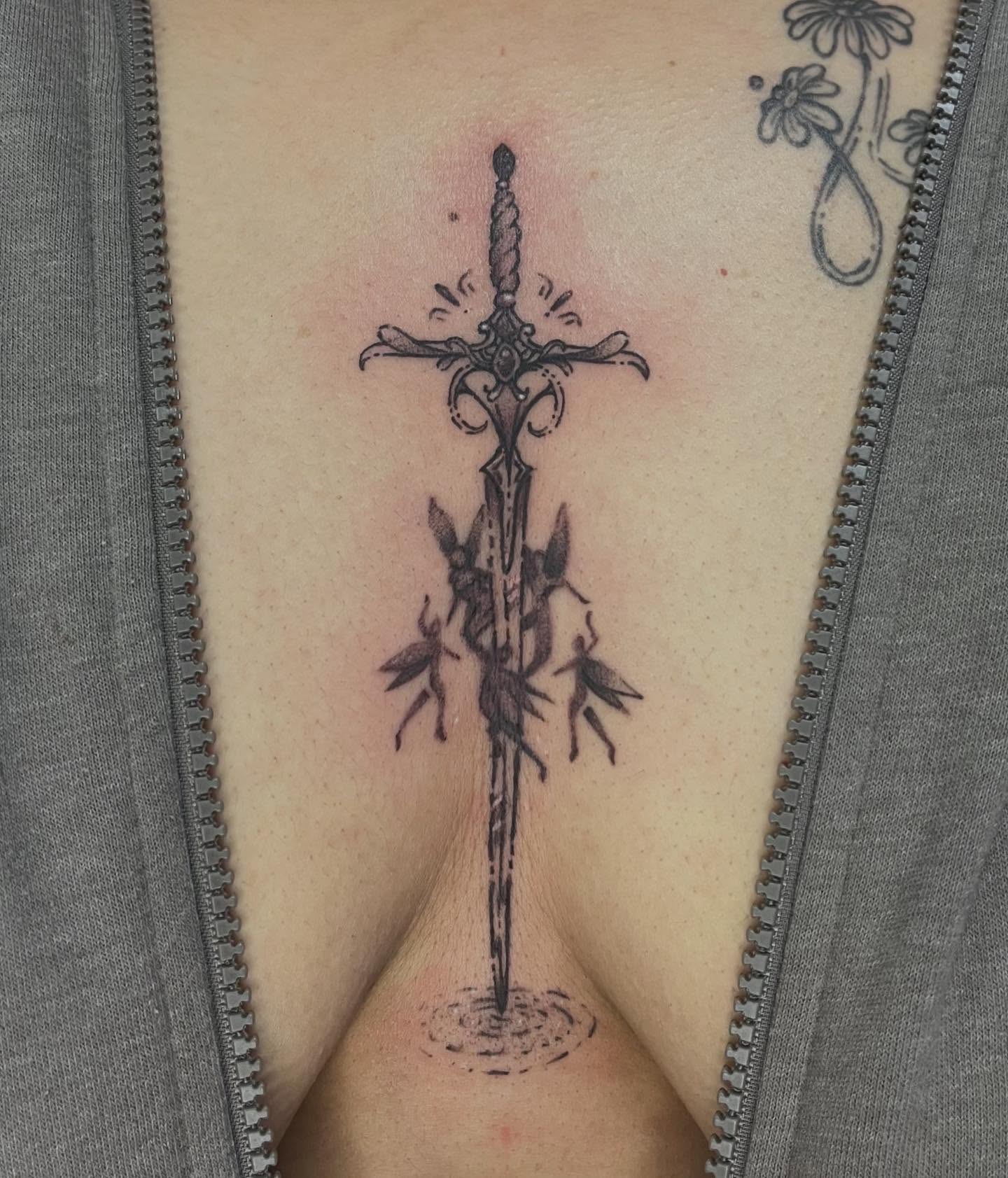 Sword and bamboo black and grey tattoo on the ribs by LooSid
