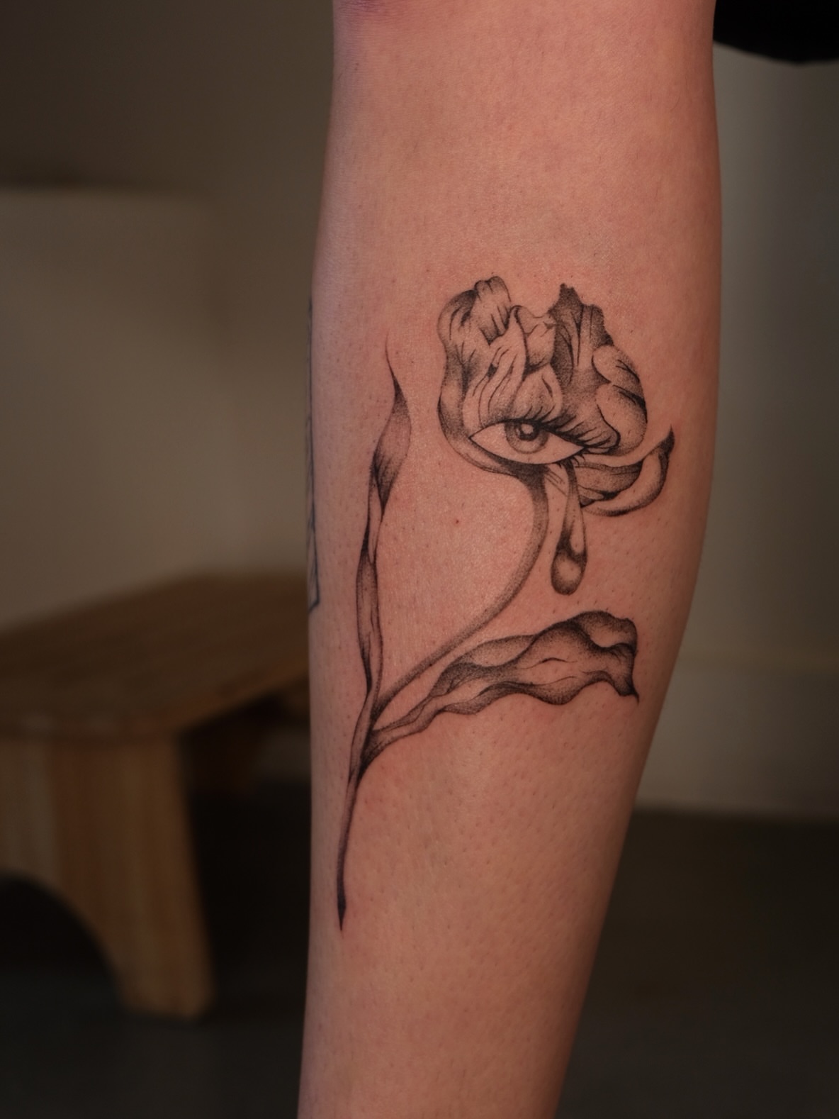 Flower with human face realism tattoo on the forearm by macie ❥ austin tattoo artist, Austin, Texas