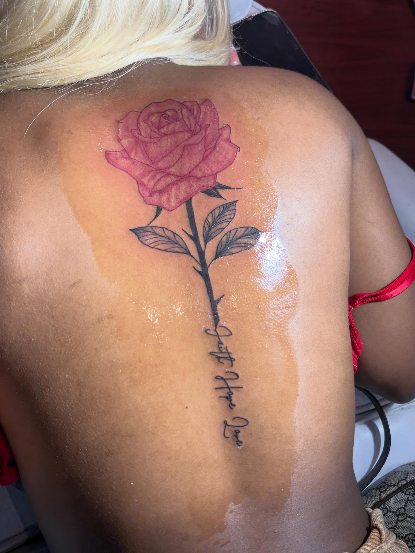 Rose realism tattoo on the back by addicted222inkk🎨