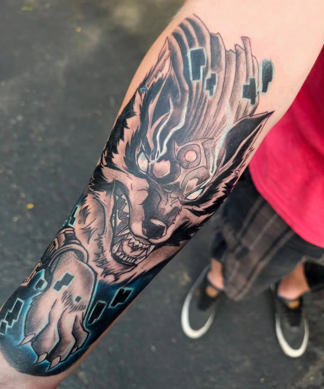 Tattoo by @devanv_tattoos — anime, black_and_grey
