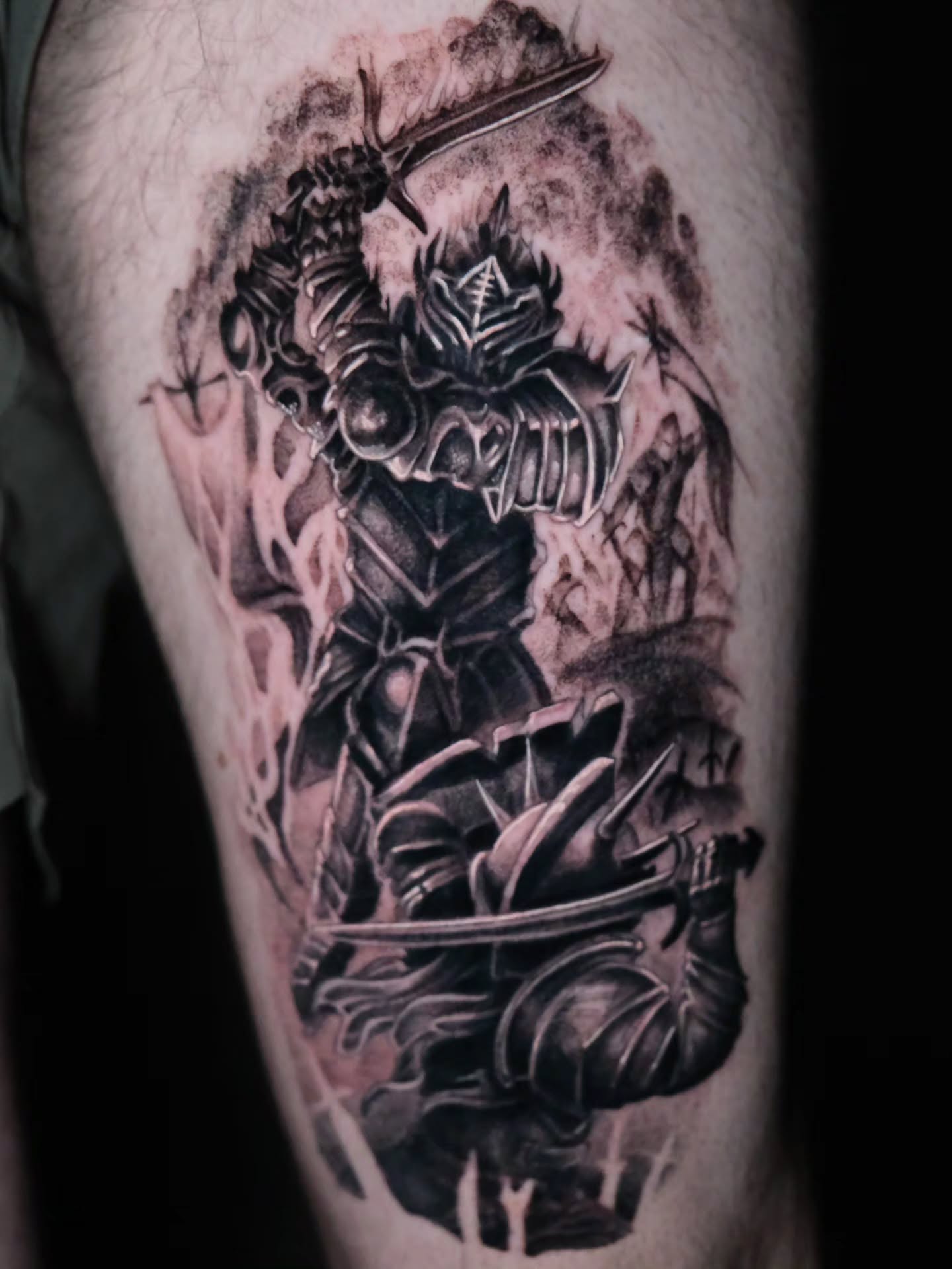 Samurai warrior realism tattoo on the thigh by Tash  - Seattle Tattoo Artist