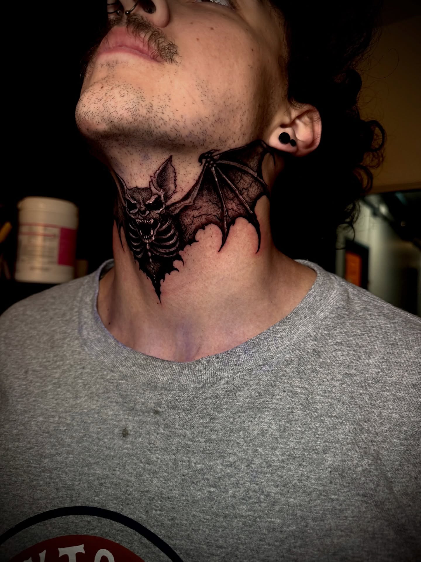 Demon dark realism tattoo on the neck by 𖤐Dillon𖤐