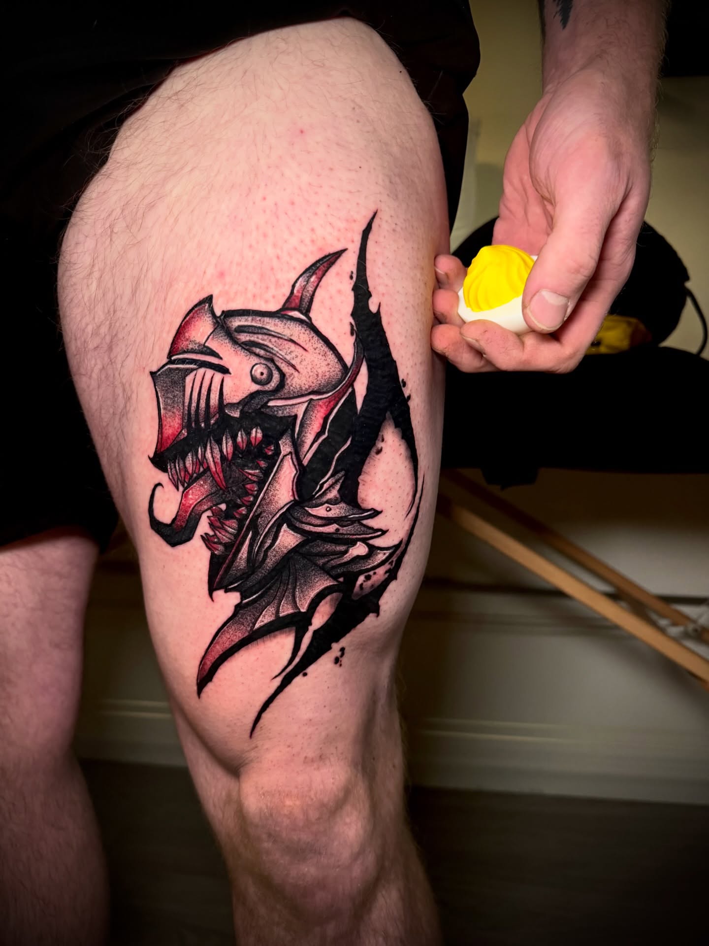 Tattoo by @blvckheart_ink — dotwork, dark_realism