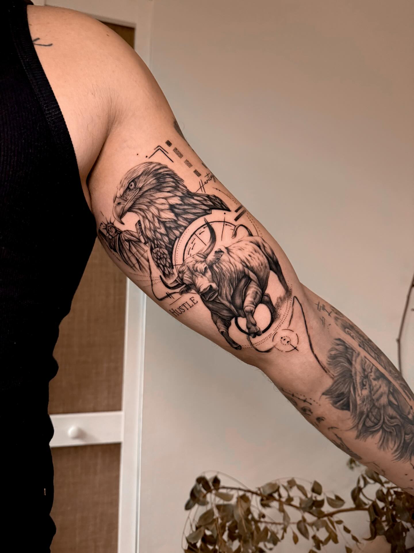 Eagle black and grey tattoo on the forearm by Christian Guerrero