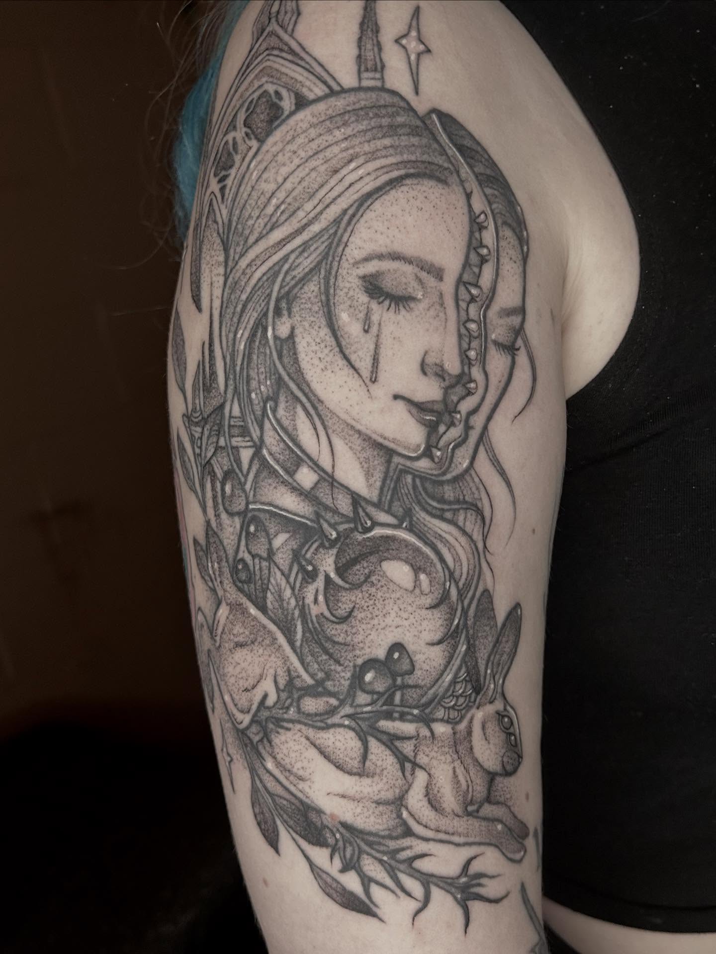Tattoo by @lovelytattooing — dotwork, realism