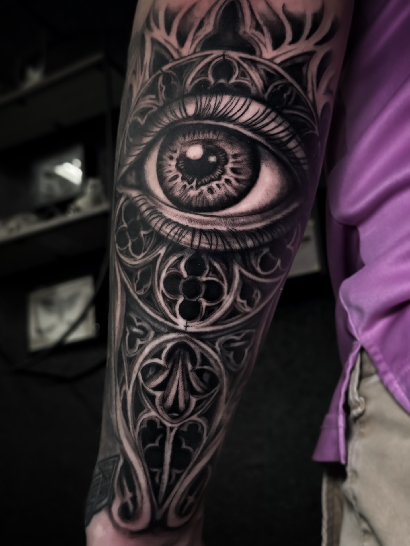 Eye realism tattoo on the forearm by Cristen Aro