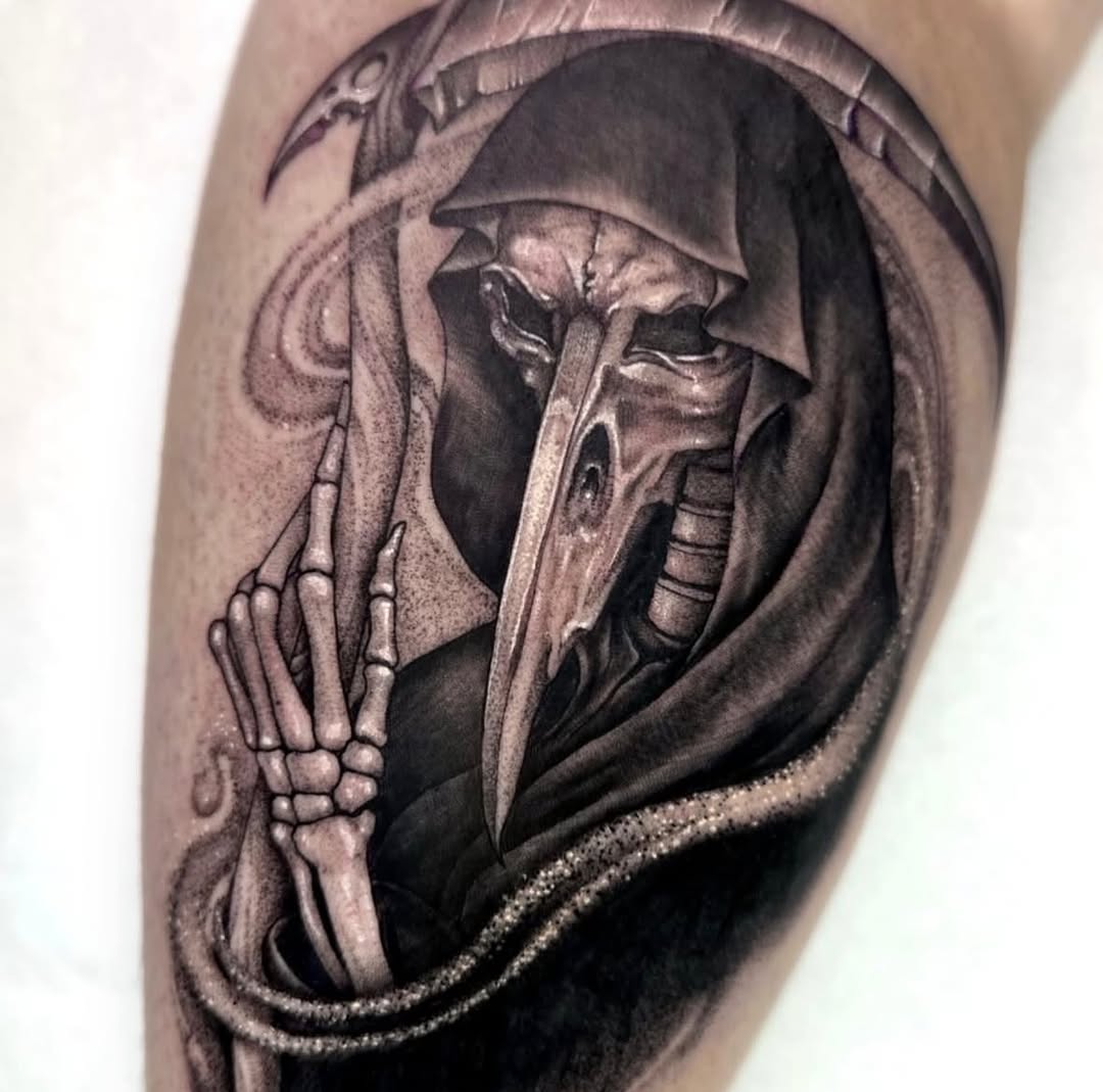 Tattoo by @grimmyweep — dark_realism, black_and_grey