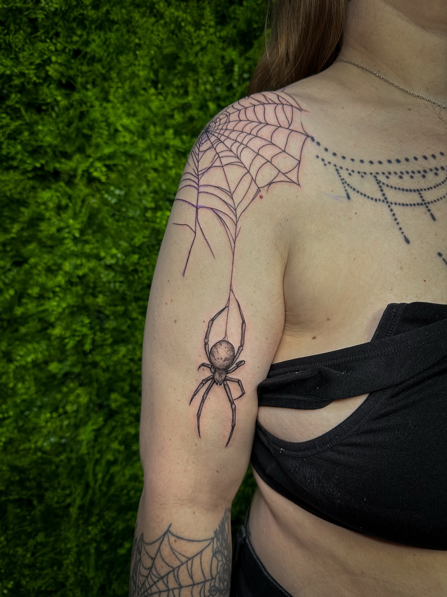 Spider web dotwork tattoo on the shoulder by 𝑰𝒍𝒍𝒖𝒔𝒕𝒓𝒂𝒕𝒊𝒗𝒆 𝑵𝒂𝒕𝒖𝒓𝒆 𝑻𝒂𝒕𝒕𝒐𝒐 𝑨𝒓𝒕𝒊𝒔𝒕