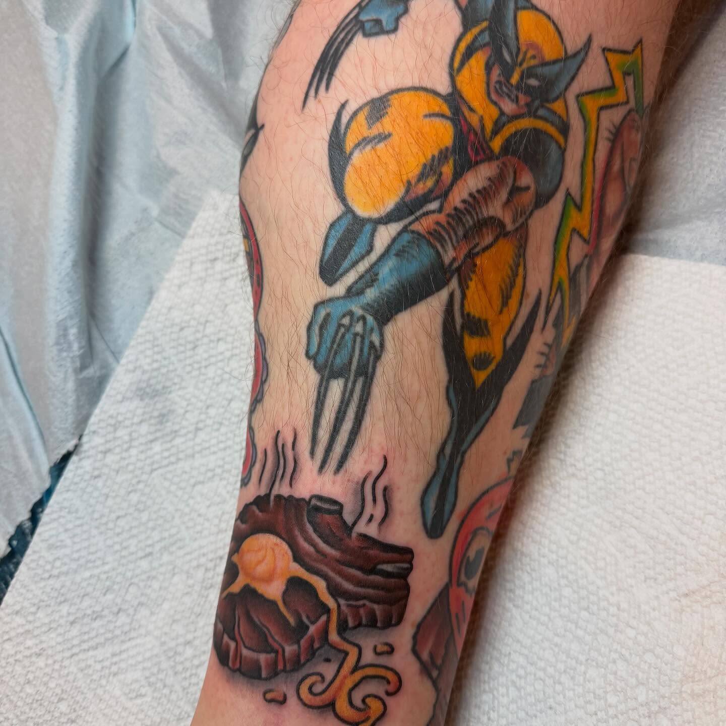 Alien eating American traditional tattoo on the forearm by Grandma Approved, Chicago, Illinois
