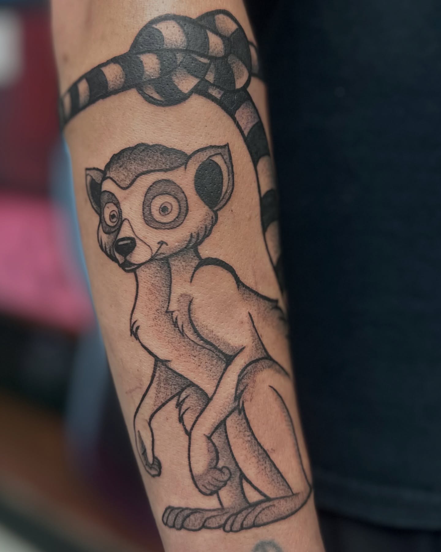 Lemur dotwork tattoo on the forearm by Colton🎨