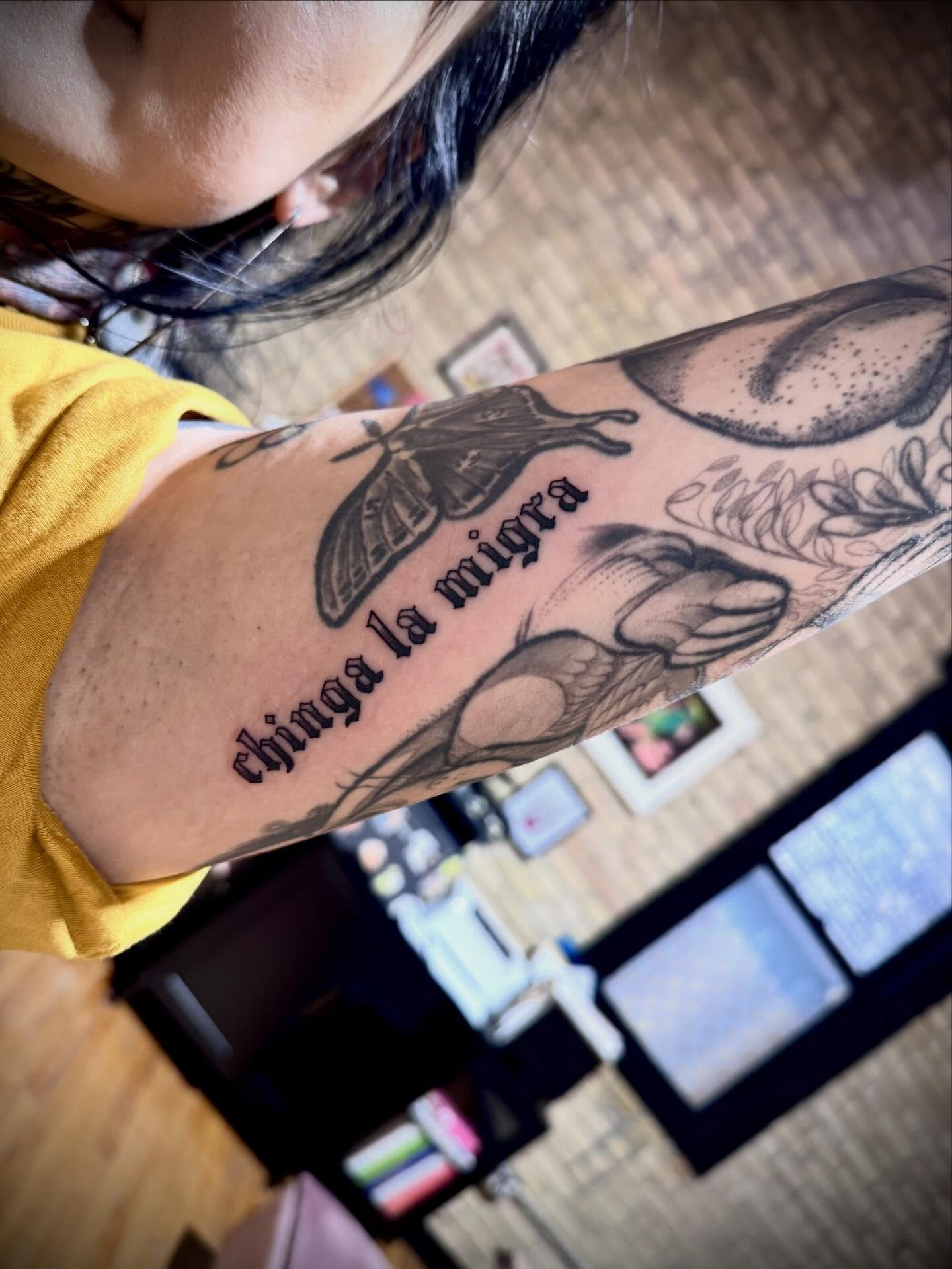 Migraine black and grey tattoo on the forearm by 🏵