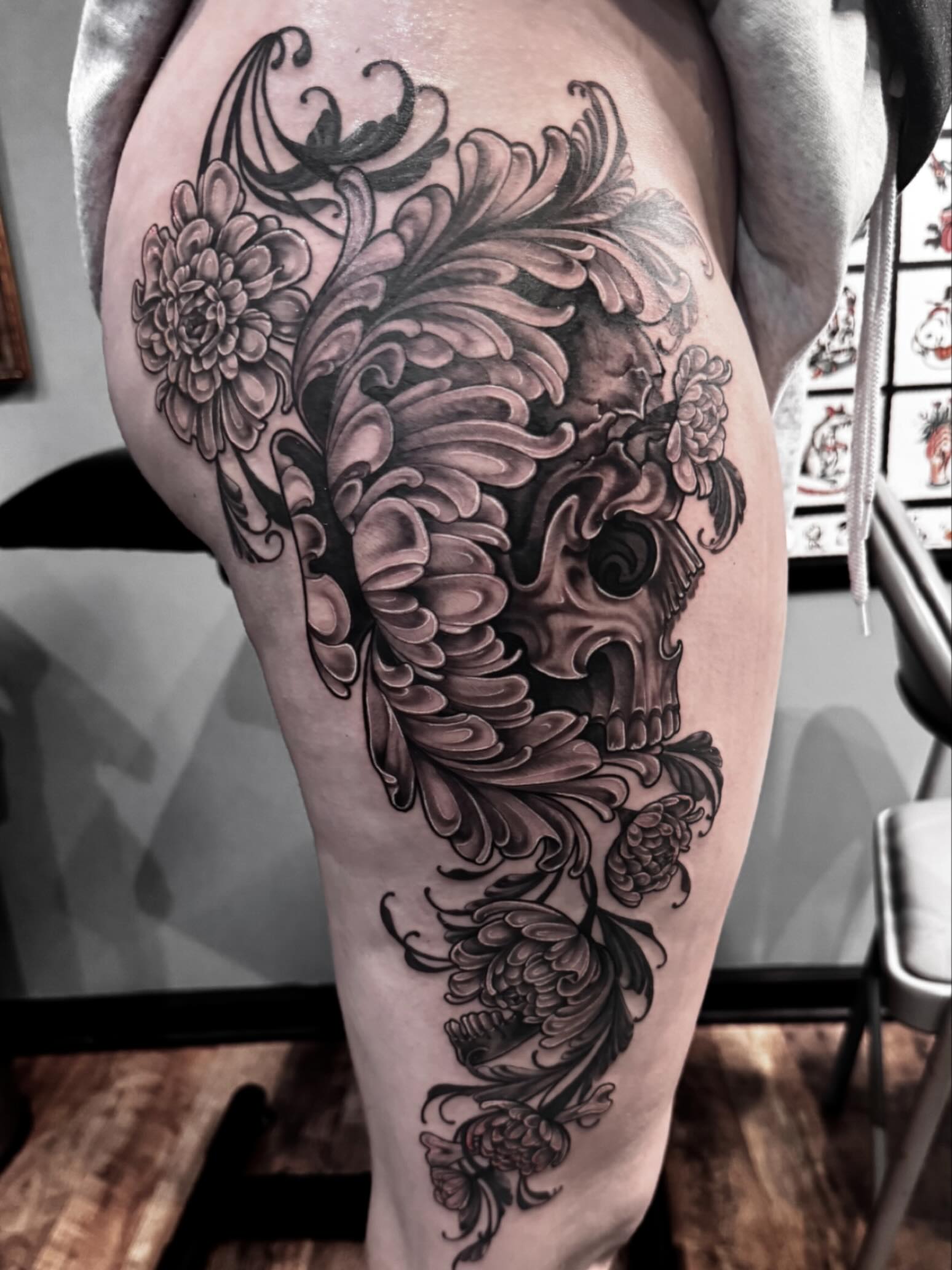 Tattoo by @heathersyvilla — black_and_grey, ornamental