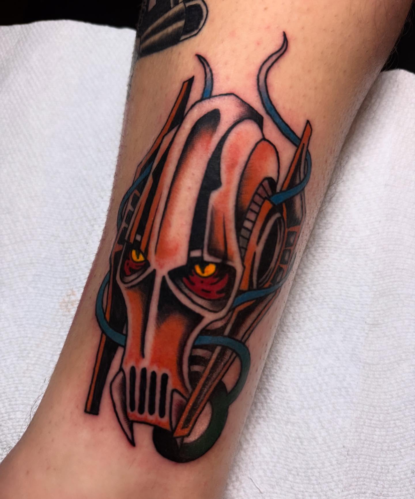 Mecha head American traditional tattoo on the forearm by Shelby