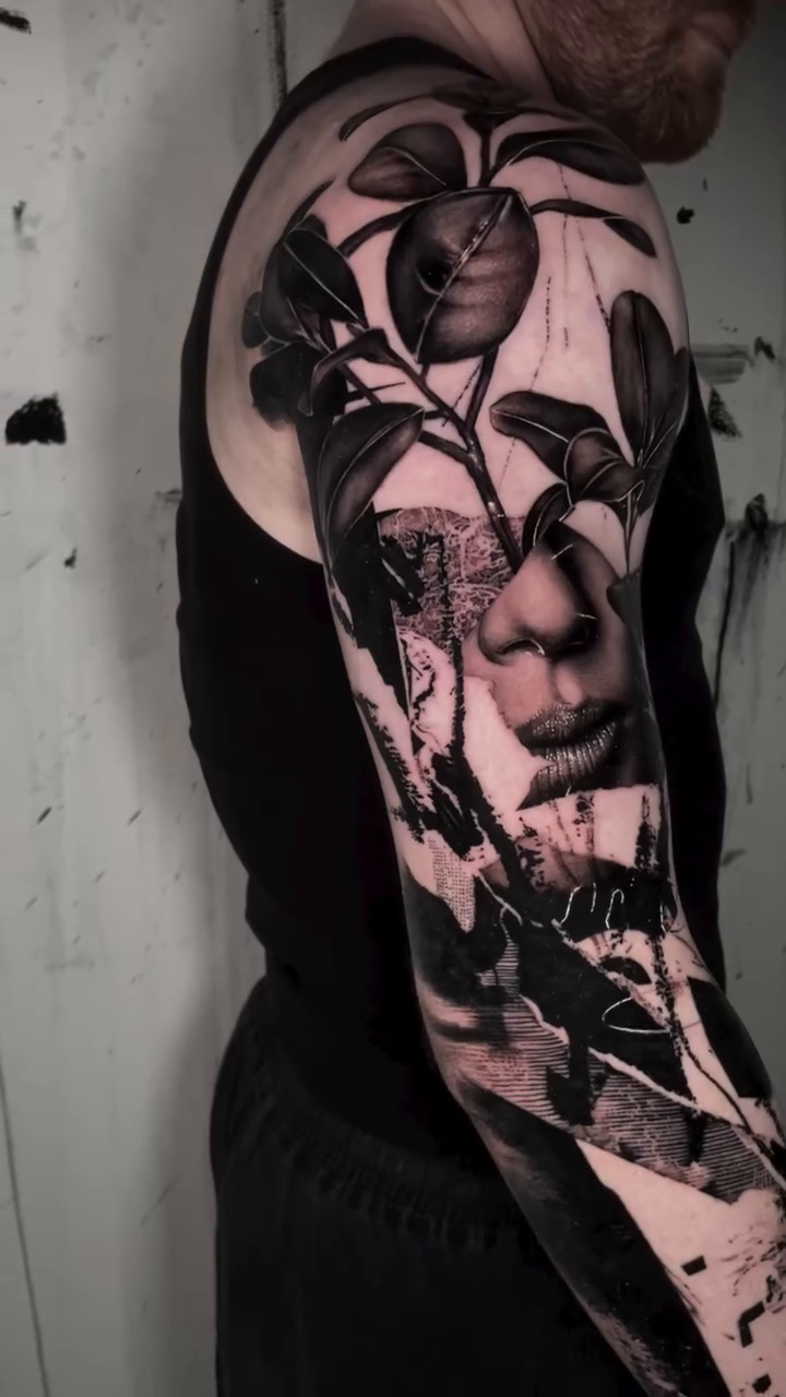 Tattoo by @profet_ink — black_and_grey, trash_polka
