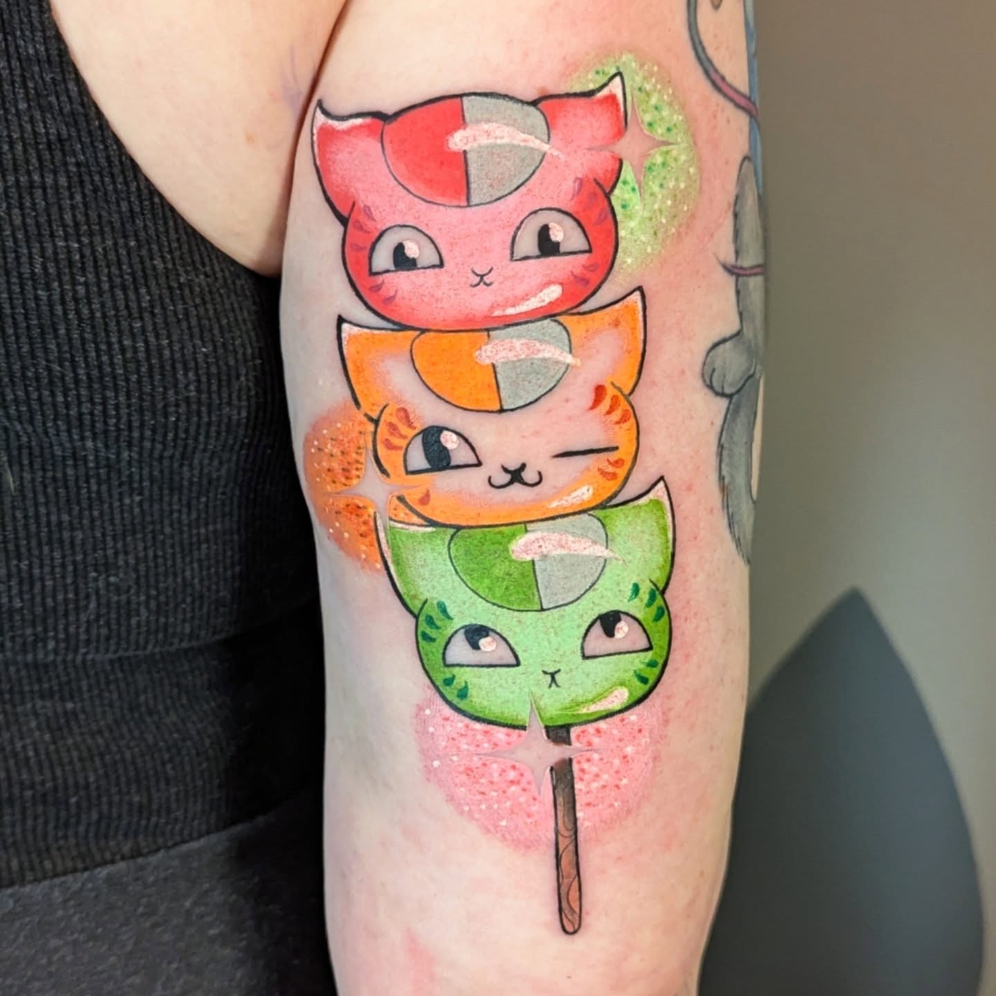 Stacked cat faces dotwork tattoo on the forearm by Nico Capriotti ๐ณ๏ธโ๐