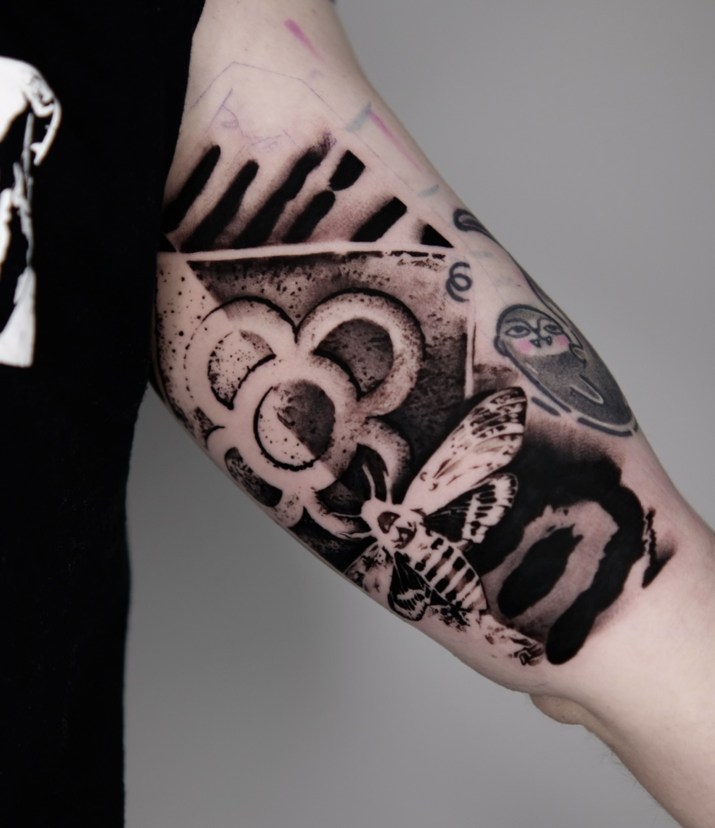 Butterfly and abstract shapes geometric tattoo on the forearm by 𝐌𝐀𝐊𝐒𝐈𝐌 𝐏𝐀𝐓𝐑𝐈𝐂𝐊