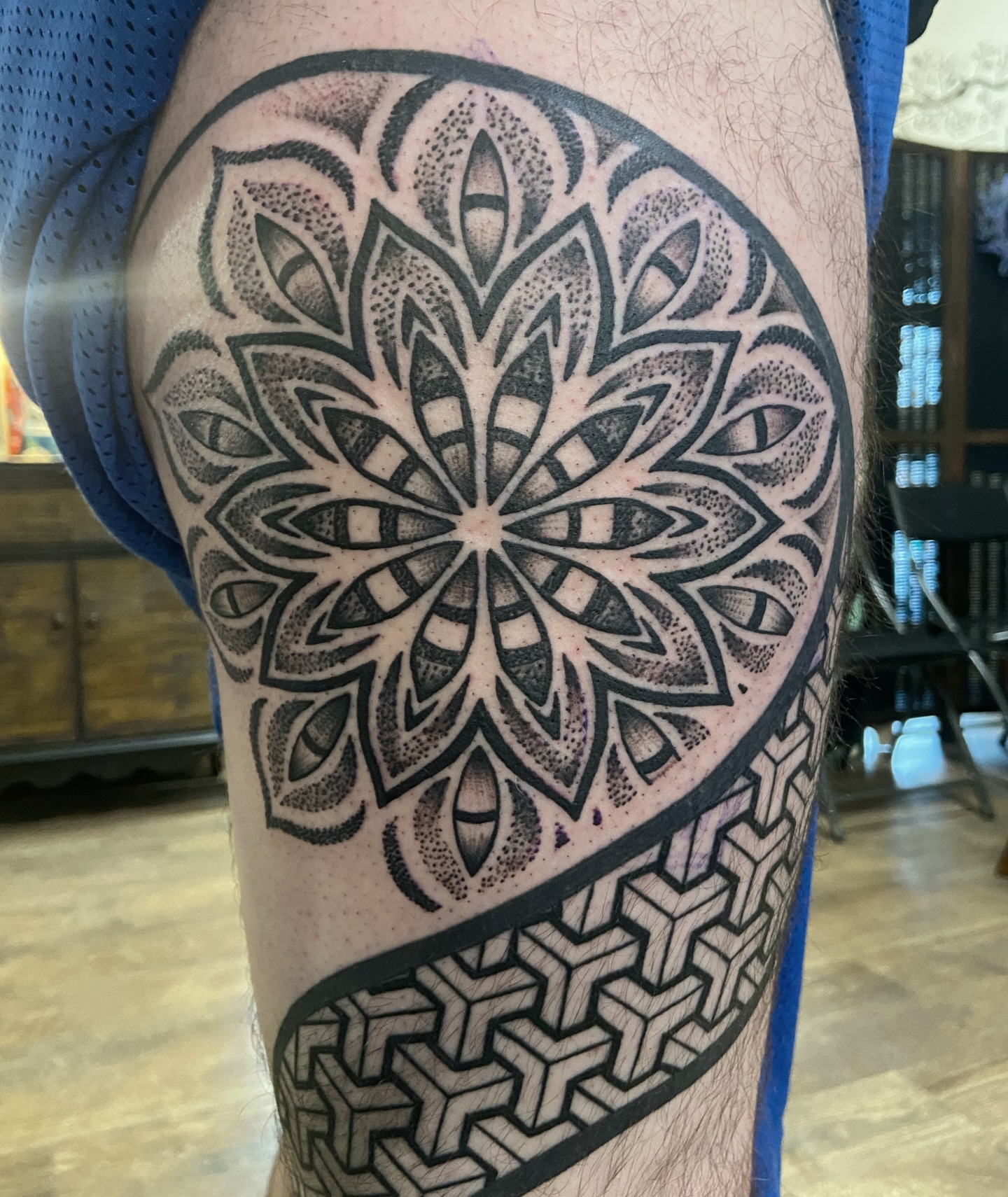 Tattoo by @theblackdottattoo — dotwork, geometric