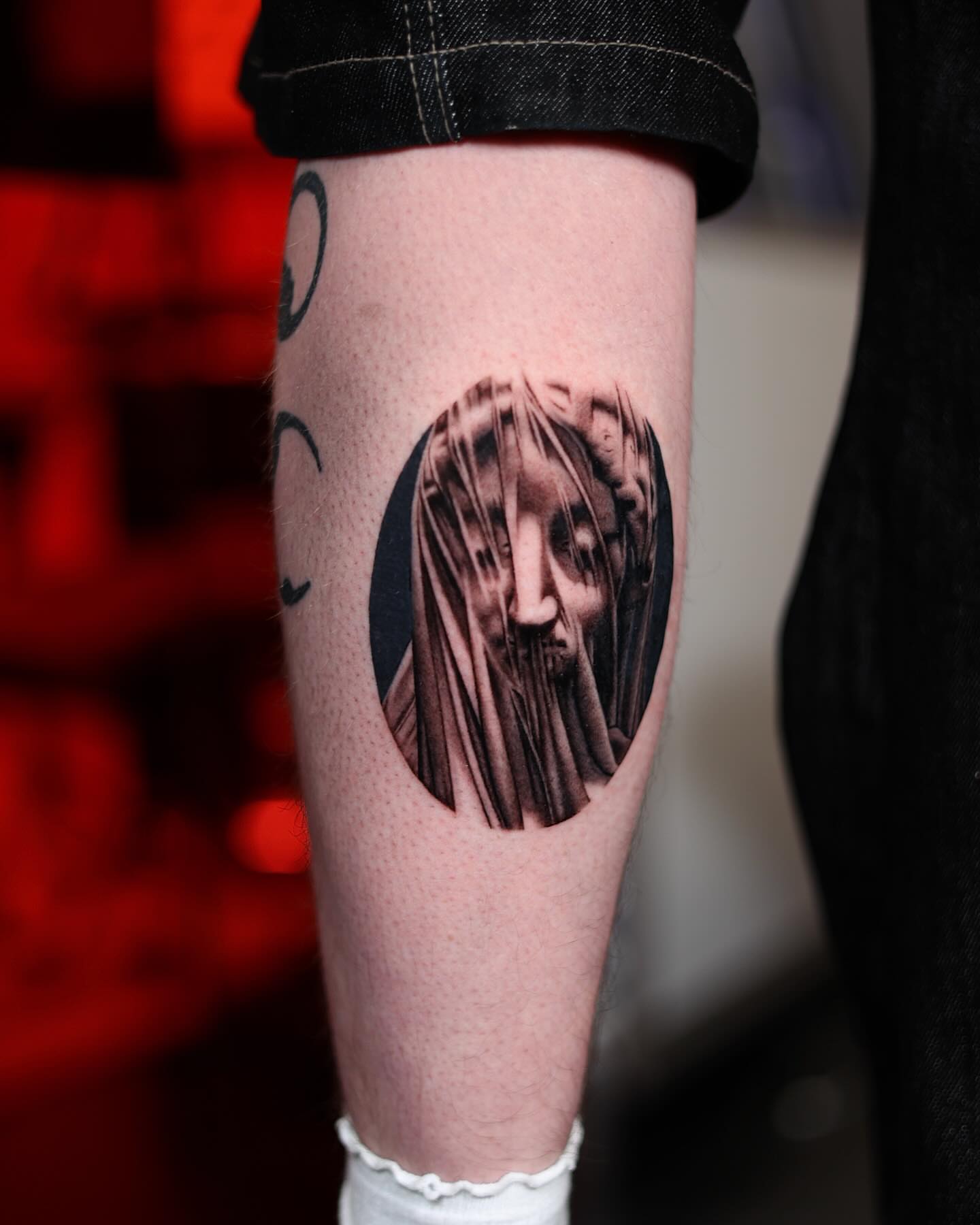 Religious figure realism tattoo on the forearm by Scott!!!