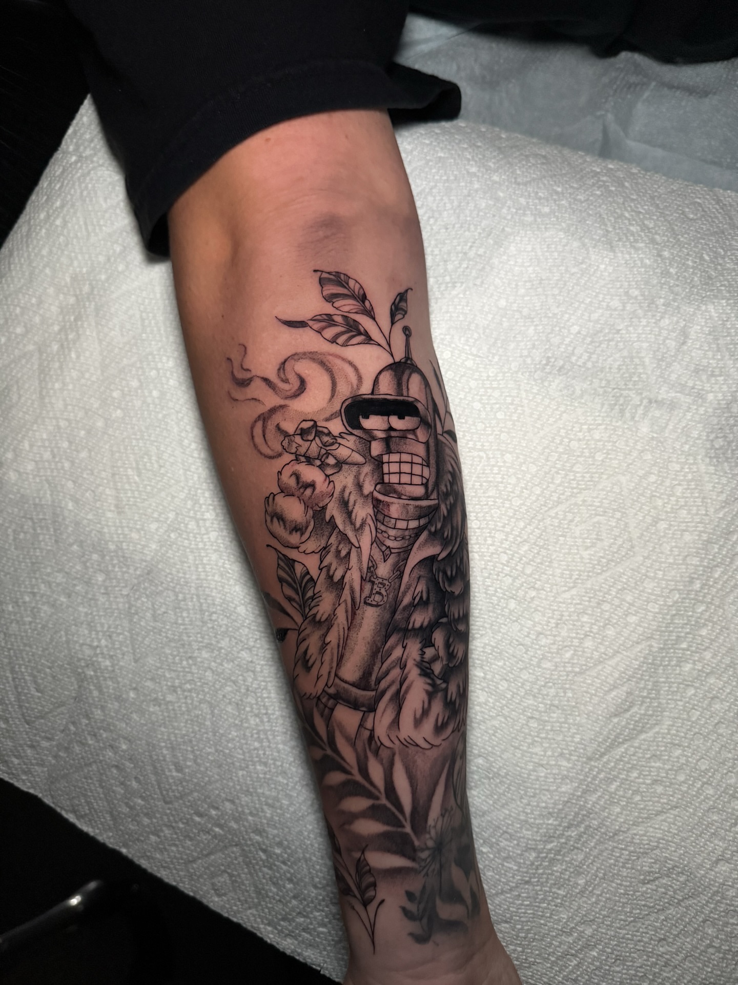 Man with beard and lantern black and grey tattoo on the forearm by 𝕹𝖆𝖙